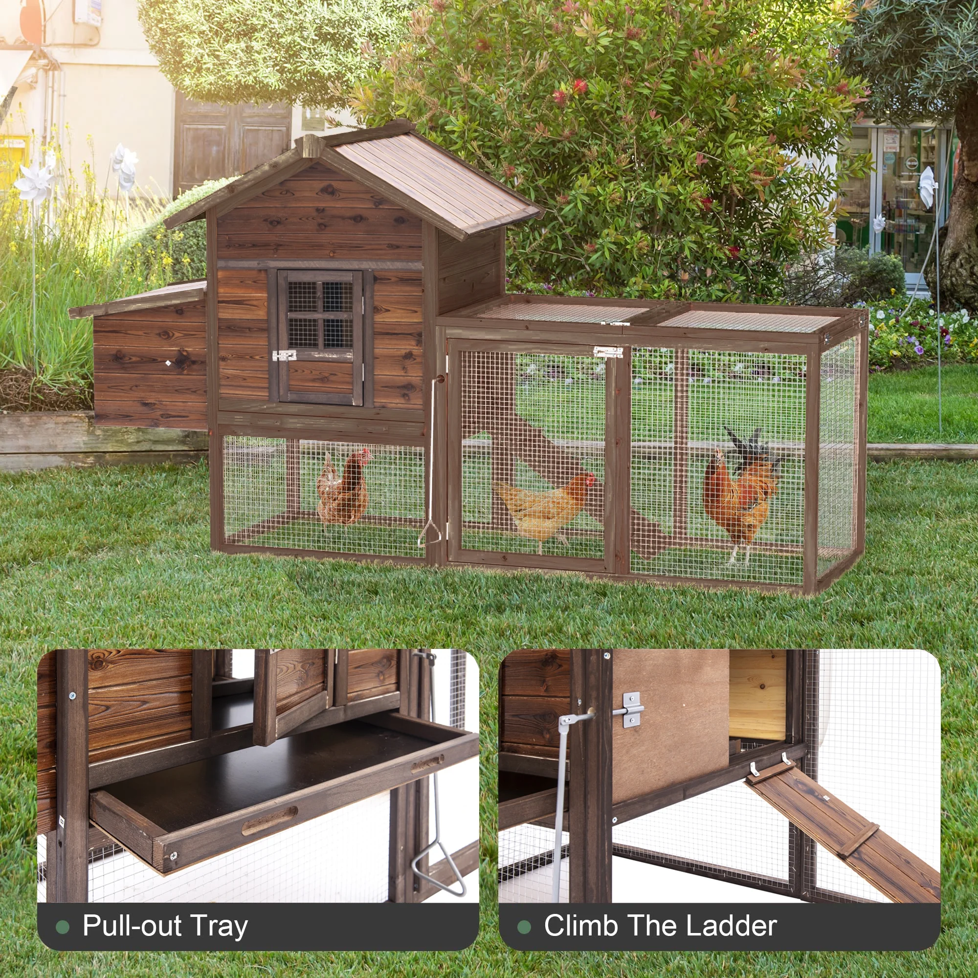 Gaildon Large Removable Chicken Coop for 4-5 Chickens ,with 2 Story Poultry Cage,Nesting Box,Pull Out Trays, Brown