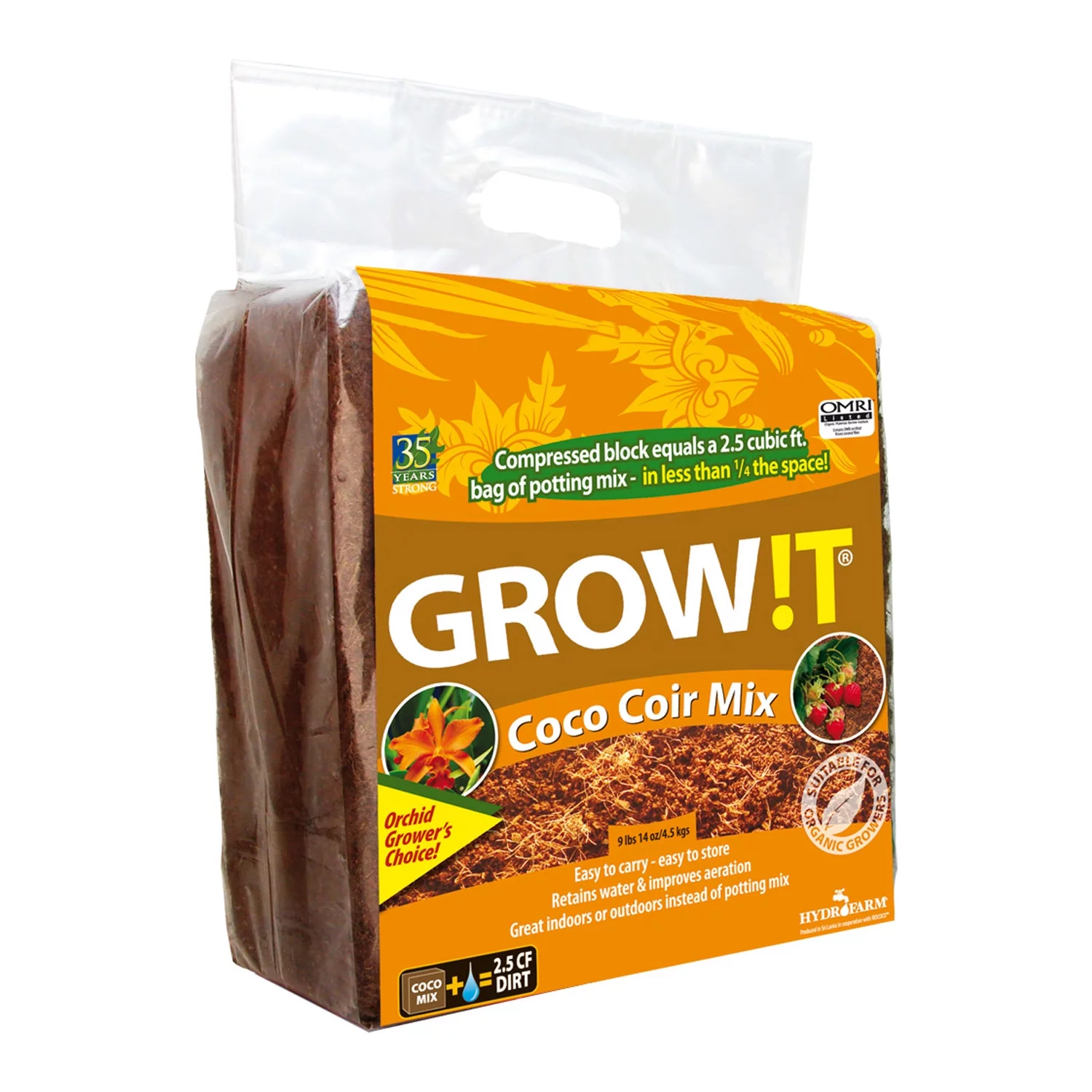 GROW!T JSCCM25 Coco Coir Mix Block for Hydroponics & Indoor/Outdoor Plants