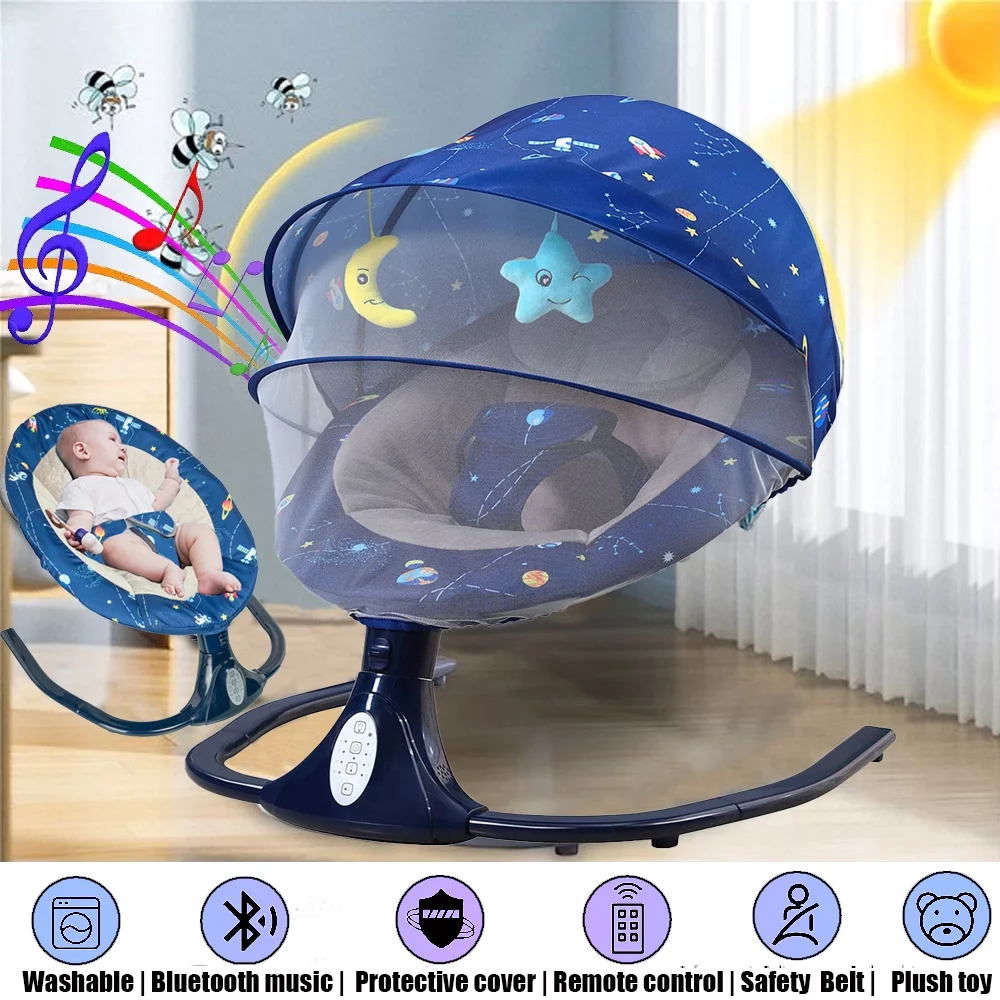 MONEHANE Baby Swing for Infants - Motorized, Bluetooth Speaker, Remote Control, Blue