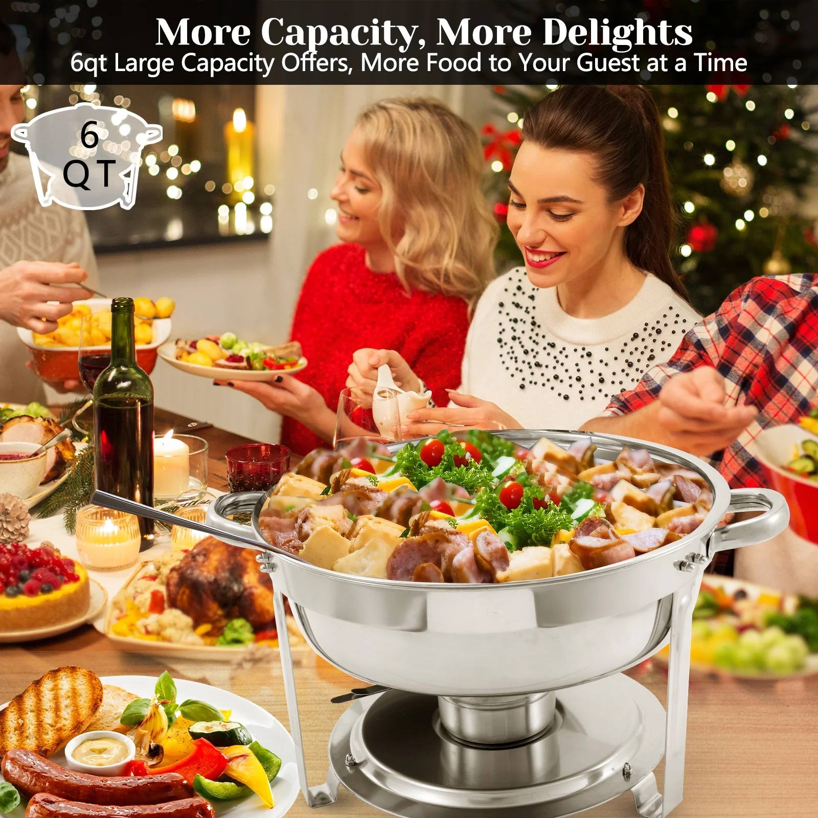 JSTUOKE 2-Pack Chafing Dish Buffet Set, 6QT Round Buffet Servers and Warmers Set, Stainless Steel Catering Food Warmer with Lid & Holder for Party