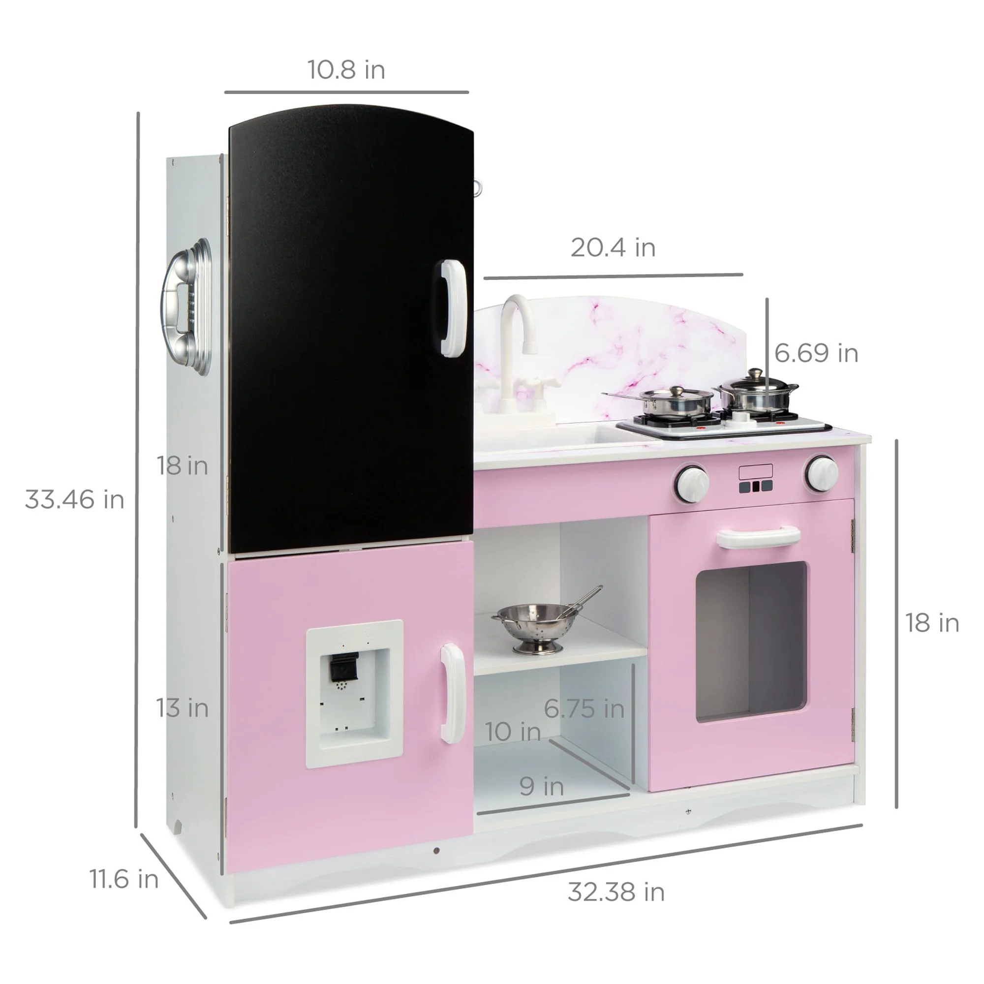 Best Choice Products Wooden Pretend Play Kitchen Toy Set for Kids w/ Chalkboard, Marble Backdrop, 7 Accessories - Pink