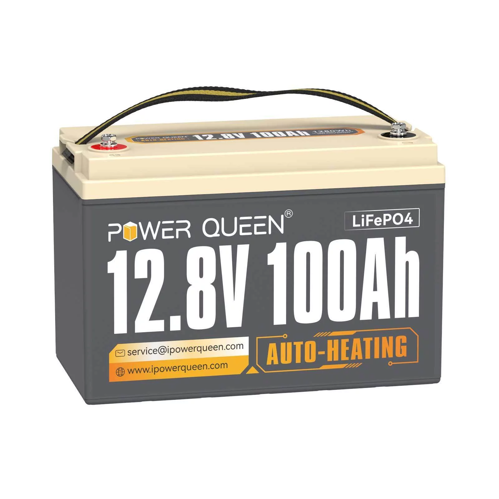 Power Queen 12V 100Ah Auto-Heating LiFePO4 Lithium Battery BMS Support Low Temp. for RV, off-Grid,Match BCI Group 31 Battery Box