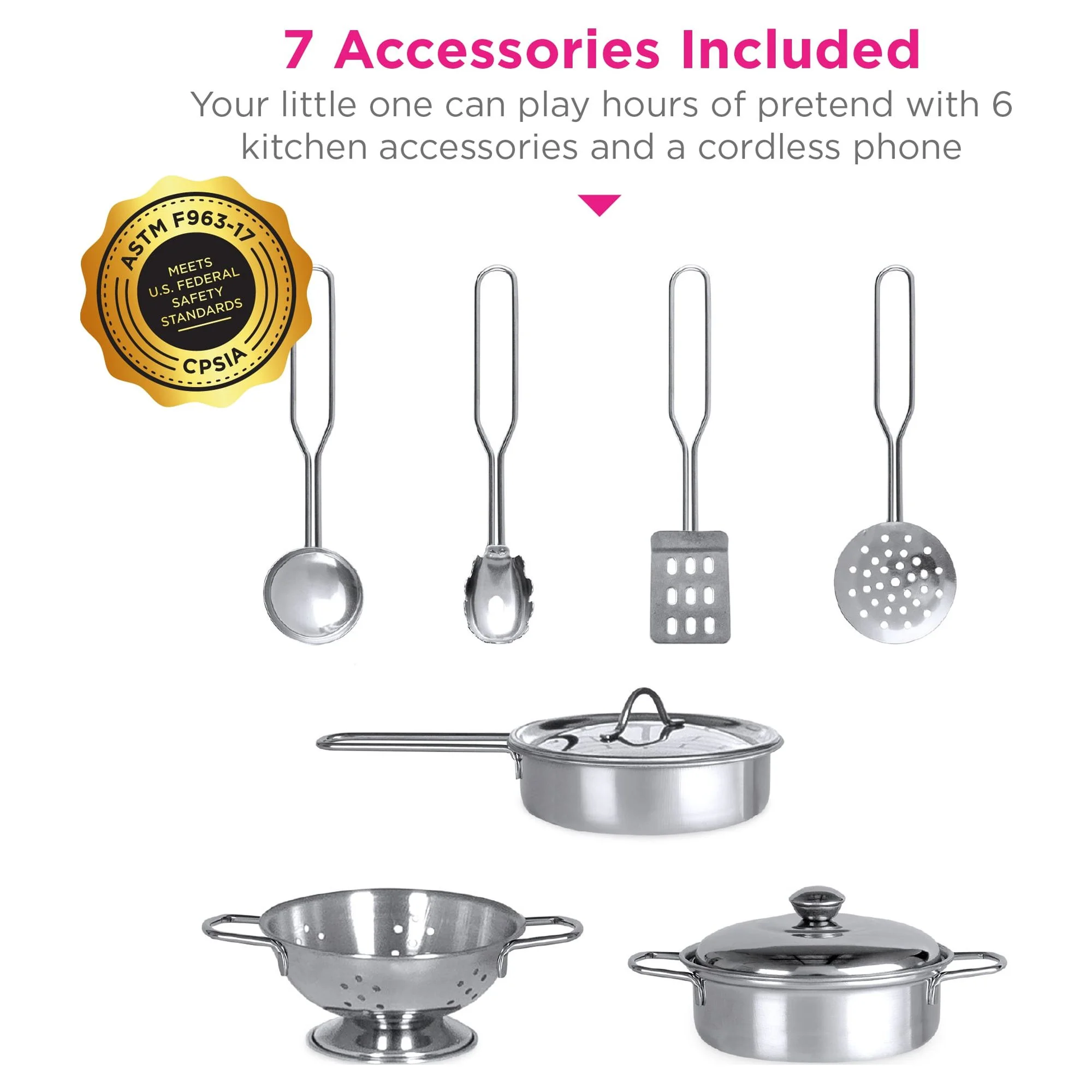 Best Choice Products Wooden Pretend Play Kitchen Toy Set for Kids w/ Chalkboard, Marble Backdrop, 7 Accessories - Pink