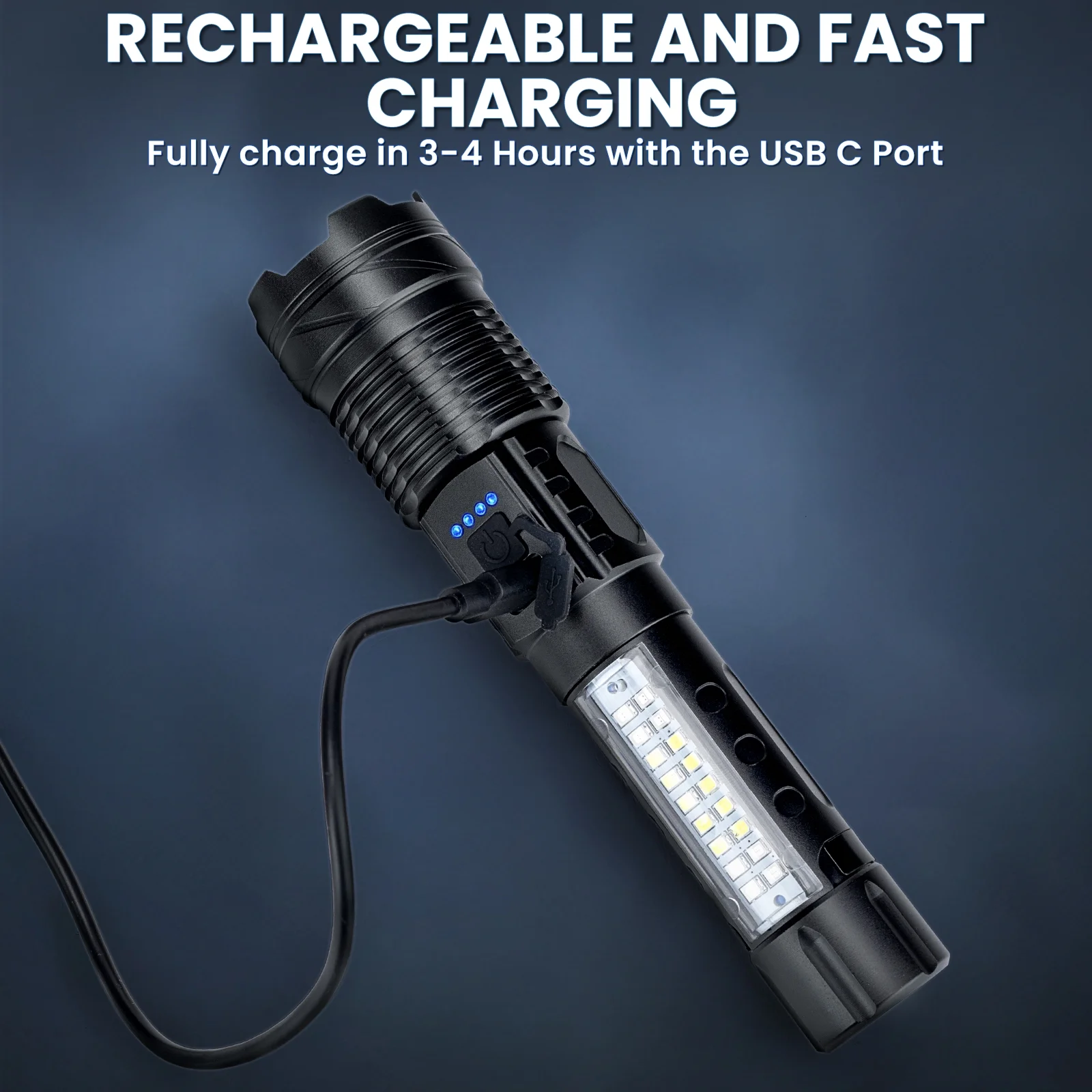 150000 Lumens Powerful Flashlight, Rechargeable Waterproof Searchlight XHP90 Super Bright Handheld Led Tactical Flashlight 26650 Battery 7 Mode USB Zoom Torch for Camping Emergency Hunting Hiking