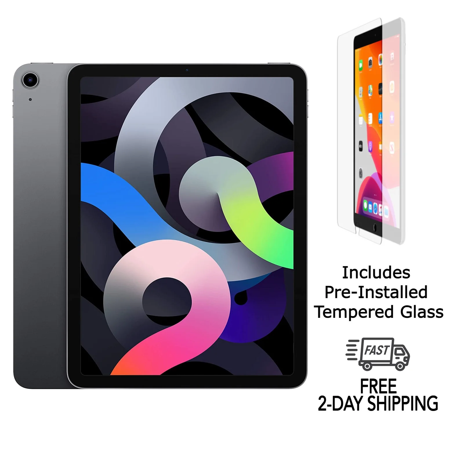 Restored Apple iPad Air 4 A2324 (WiFi + Cellular Unlocked) 256GB Space Gray w/ Pre-Installed Tempered Glass (Refurbished)