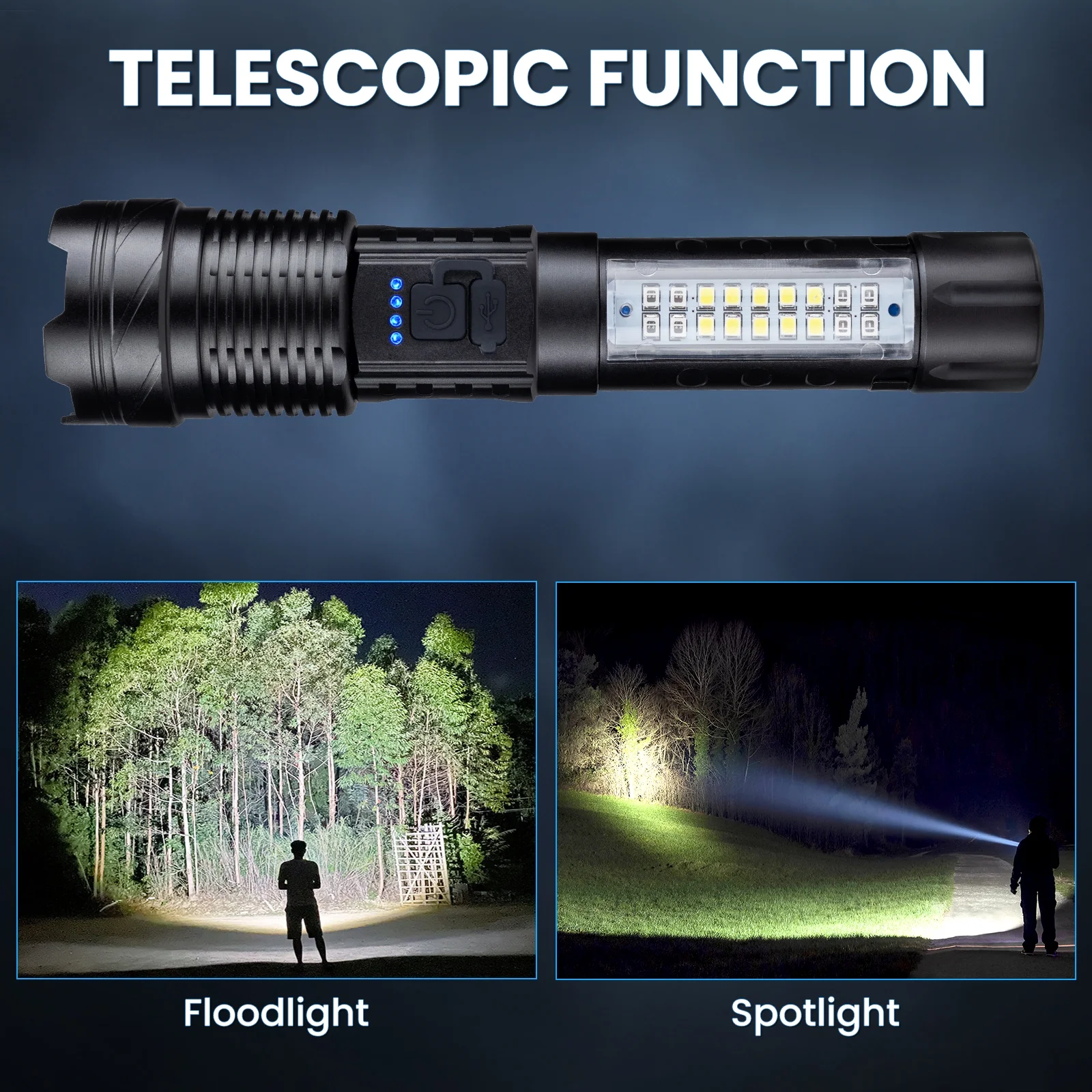 150000 Lumens Powerful Flashlight, Rechargeable Waterproof Searchlight XHP90 Super Bright Handheld Led Tactical Flashlight 26650 Battery 7 Mode USB Zoom Torch for Camping Emergency Hunting Hiking
