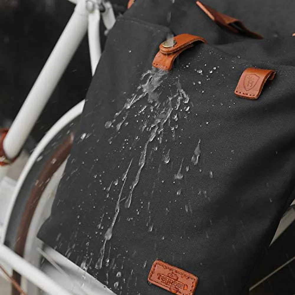 TOURBON Cycling Bicycle Pannier Waxed Canvas Waterproof Clip-On Quick-Release Bike Bag Shoulder Tote Bag for Women