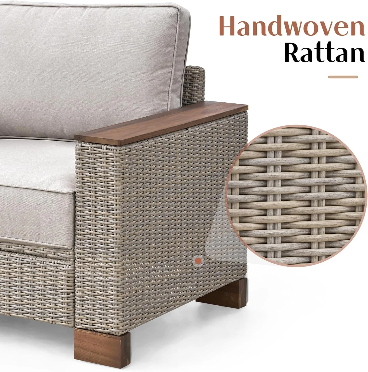 LUXOAK Patio Furniture Sets, 6-Piece Wicker Sofa Set, with Outdoor Patio Cushions & 5.9