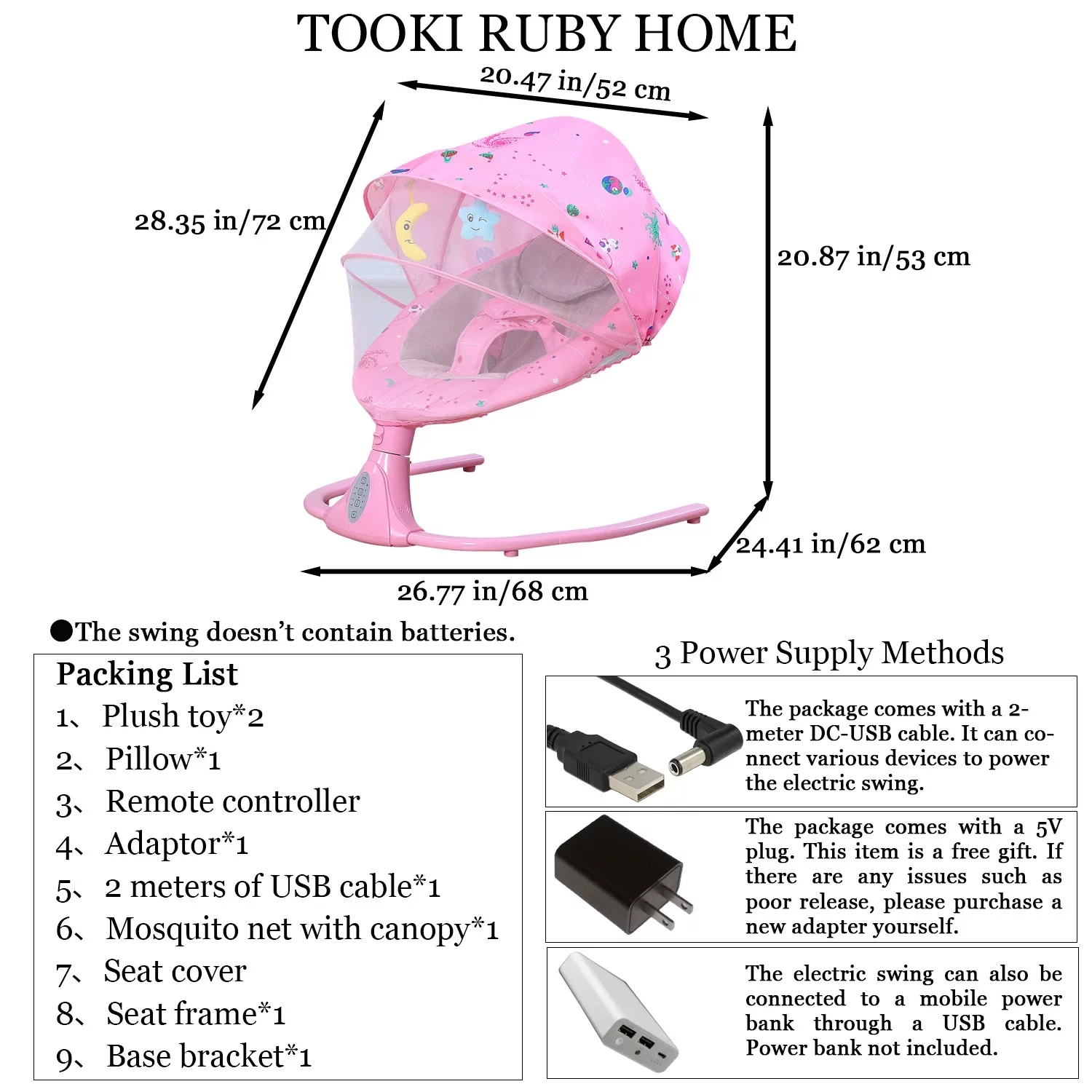 Baby Swing for Infants Bluetooth Swing with Music Speaker,3 Height Adjustments,12 Lullabies and 4 Speeds,Remote Control,Pink