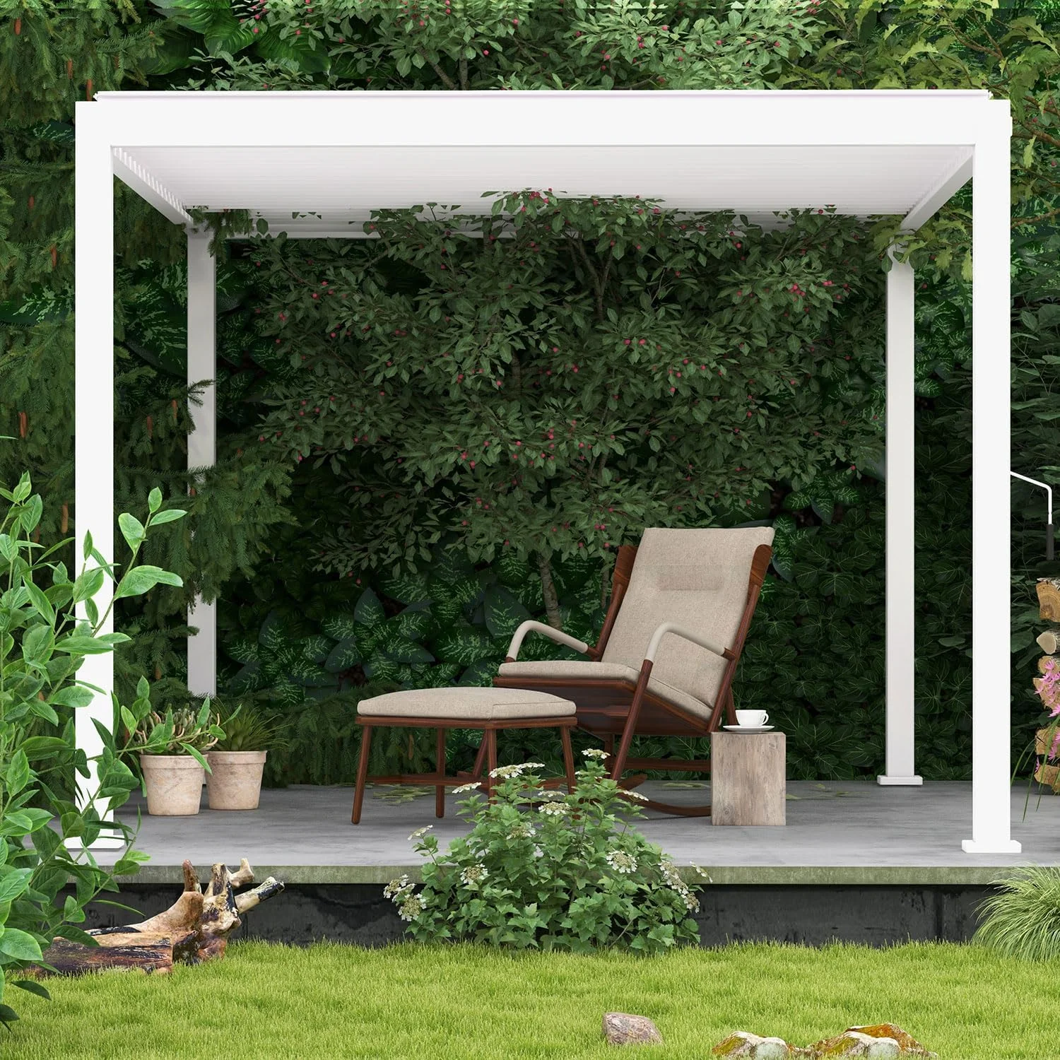 MIRADOR 111S 10x13 ft Outdoor Louvered Pergola, Aluminum Hardtop Gazebo w/ Adjustable Roof, White