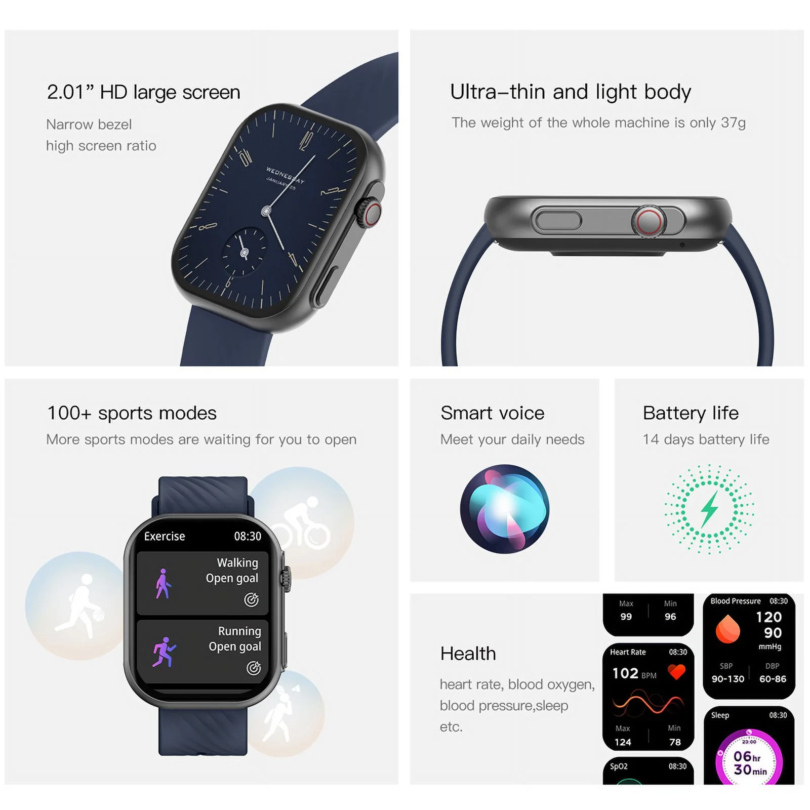 Mingdaln 2.0-Inch Classic Square Screen Sports Smartwatch, BT5.2 with Fitness Tracker, Calories/Steps/Weather, IP67 Waterproof Smartwatch (Gold)