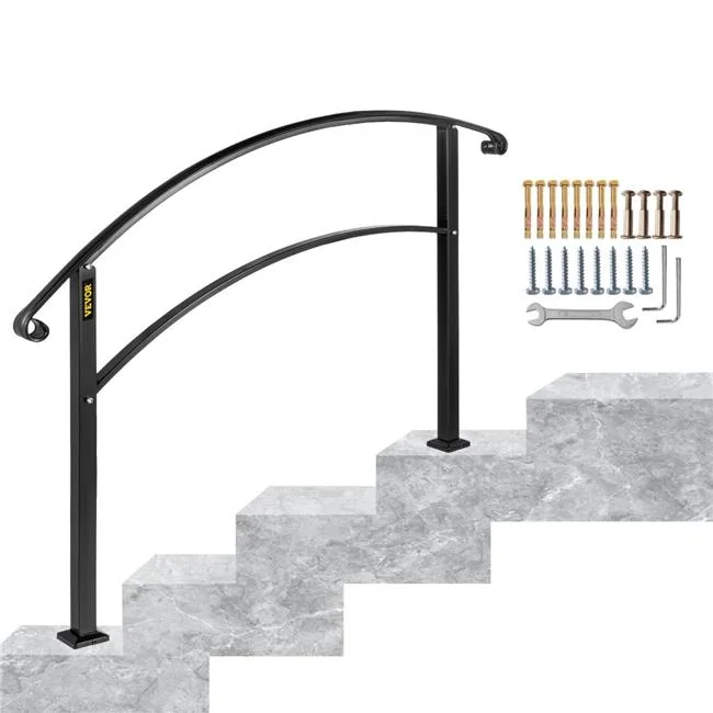 Vevor Stair Rail Wrought Iron Handrail with Installation Kit Hand Rails for Outdoor Steps, Matte Black