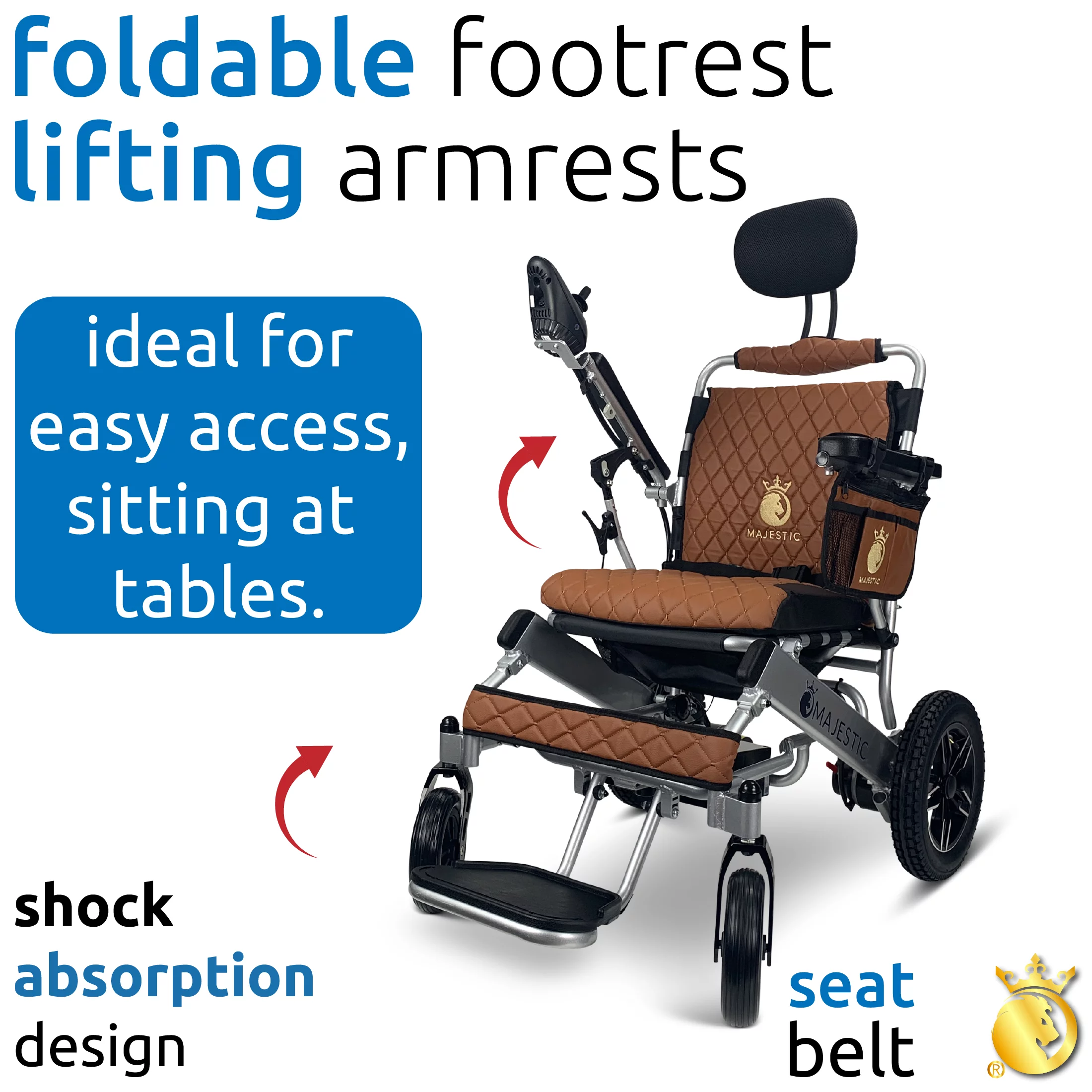 Majestic IQ-8000 Electric Wheelchairs for Adults - Foldable Lightweight Power Motorized Wheel Chair, 17.5″ Wide Seat, 12AH Li-Ion Battery, 10+ Miles Range