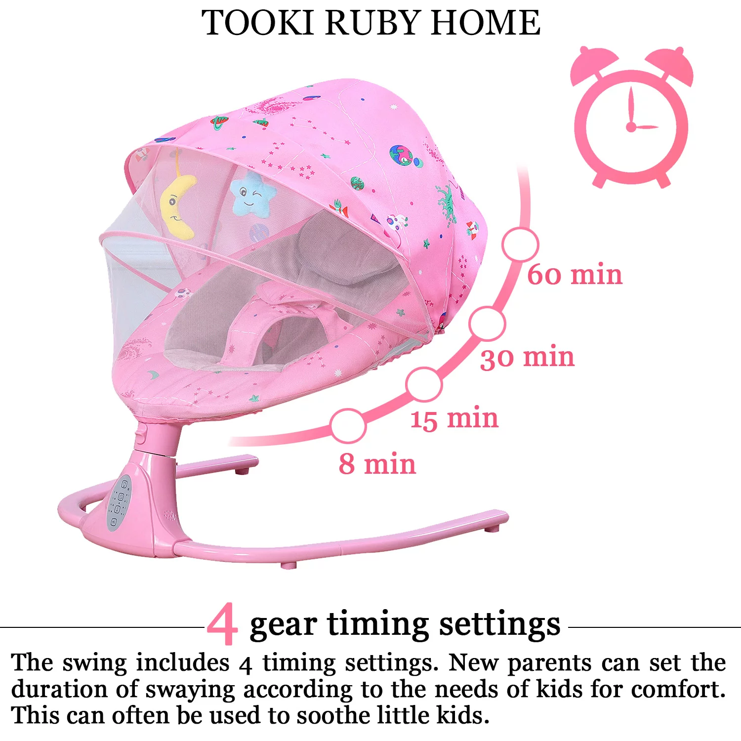 Baby Swing for Infants Bluetooth Swing with Music Speaker,3 Height Adjustments,12 Lullabies and 4 Speeds,Remote Control,Pink