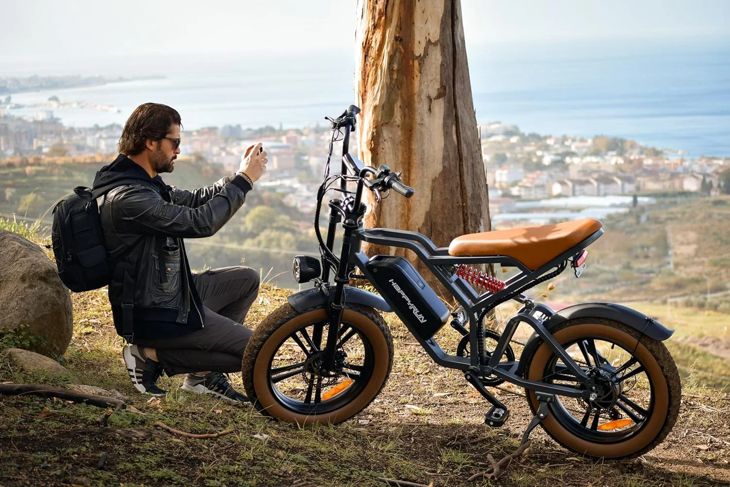 HAPPYRUN 750W Moped Style Electric Bike | Adult eBikes - 48V 18Ah Battery | 60+ Mile(G60*2)