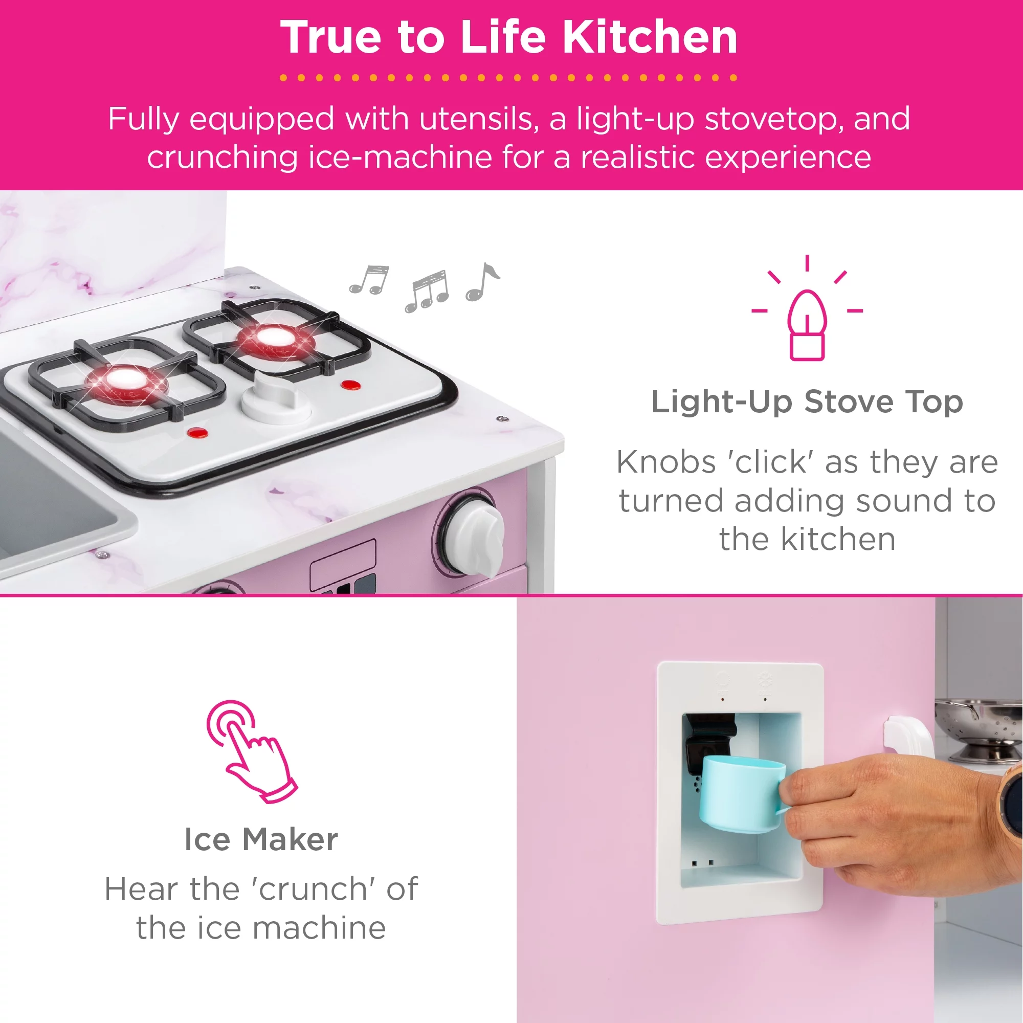 Best Choice Products Wooden Pretend Play Kitchen Toy Set for Kids w/ Chalkboard, Marble Backdrop, 7 Accessories - Pink