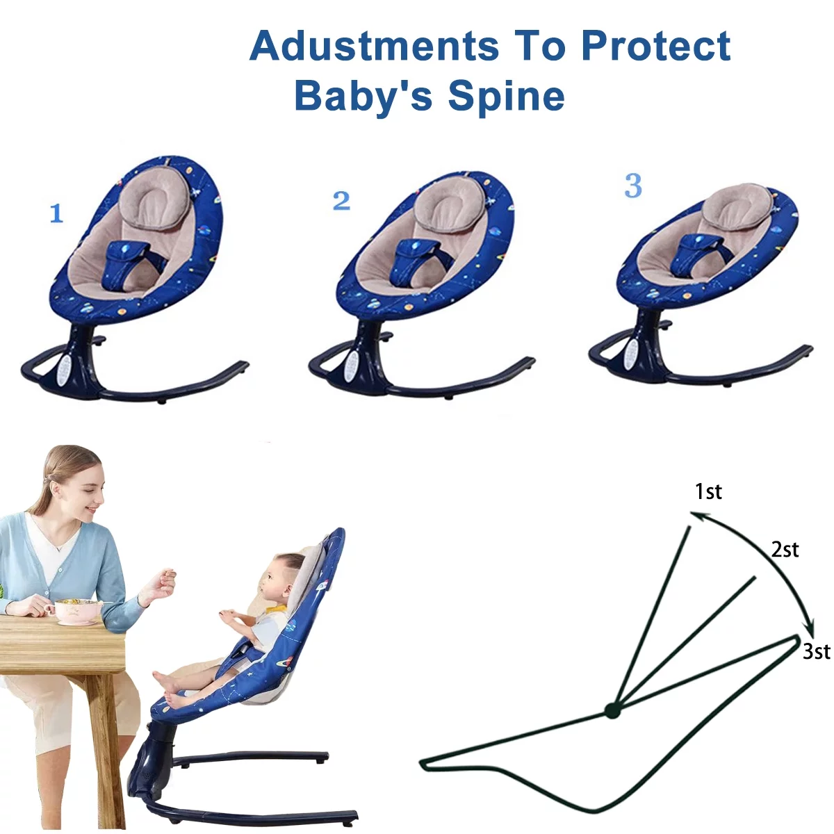 MONEHANE Baby Swing for Infants - Motorized, Bluetooth Speaker, Remote Control, Blue