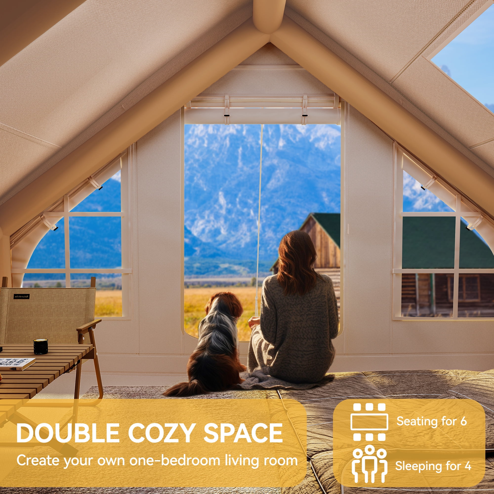 Dextrus Inflatable Camping Tent with Pump, Glamping Tents, Easy Setup 4 Season Waterproof Windproof Outdoor Blow Up Tent, Suitable for 2-6 people