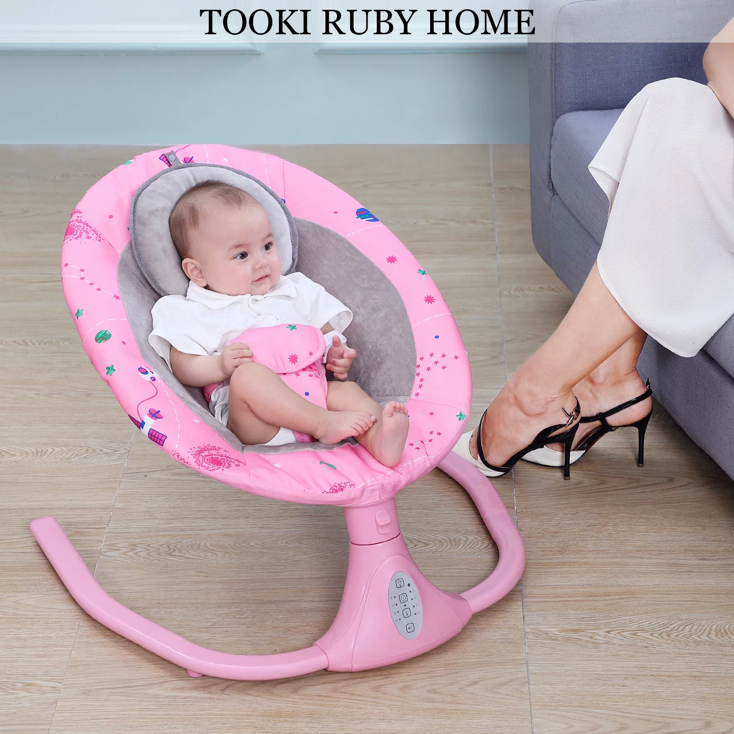 Baby Swing for Infants Bluetooth Swing with Music Speaker,3 Height Adjustments,12 Lullabies and 4 Speeds,Remote Control,Pink