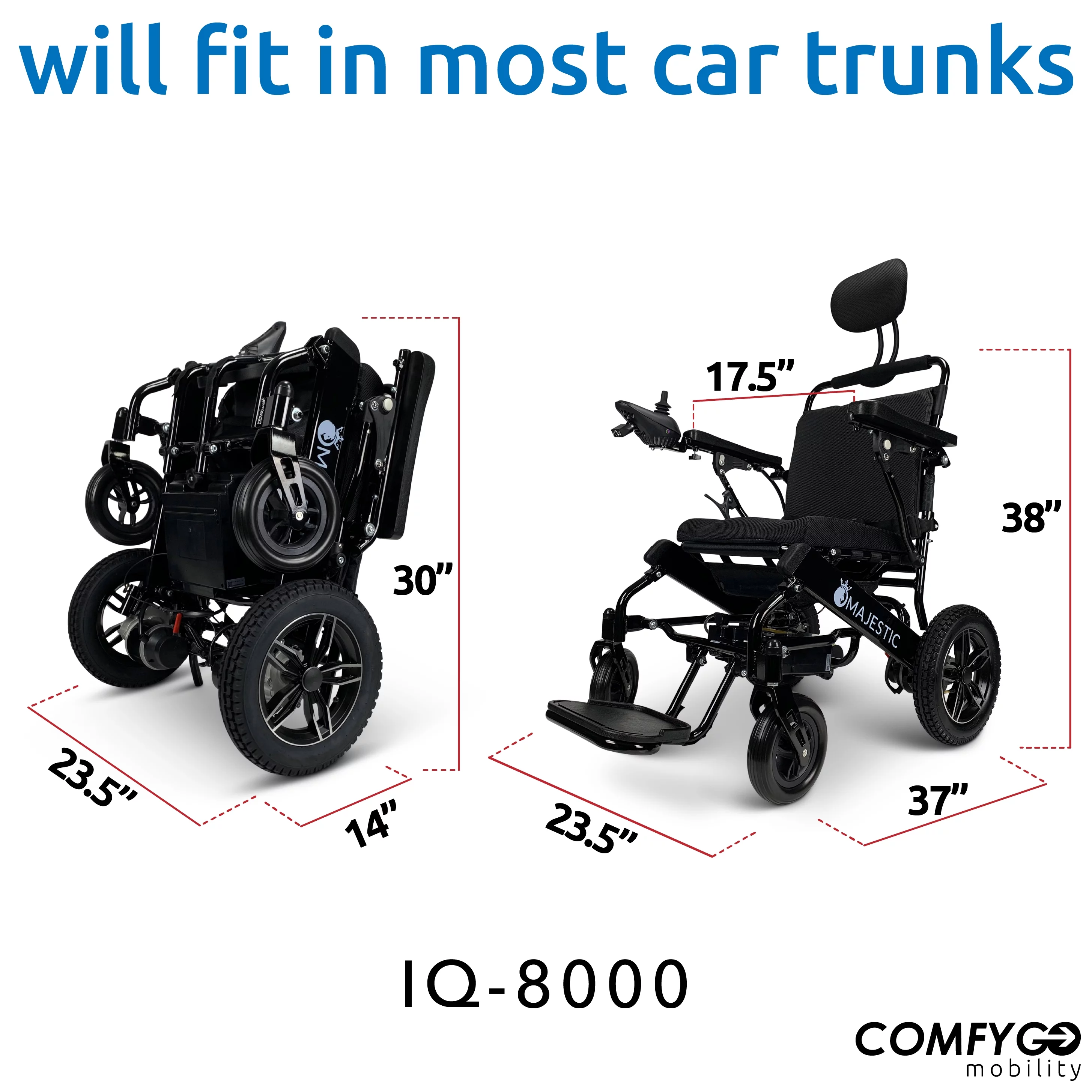 Majestic IQ-8000 Electric Wheelchairs for Adults - Foldable Lightweight Power Motorized Wheel Chair, 17.5″ Wide Seat, 12AH Li-Ion Battery, 10+ Miles Range