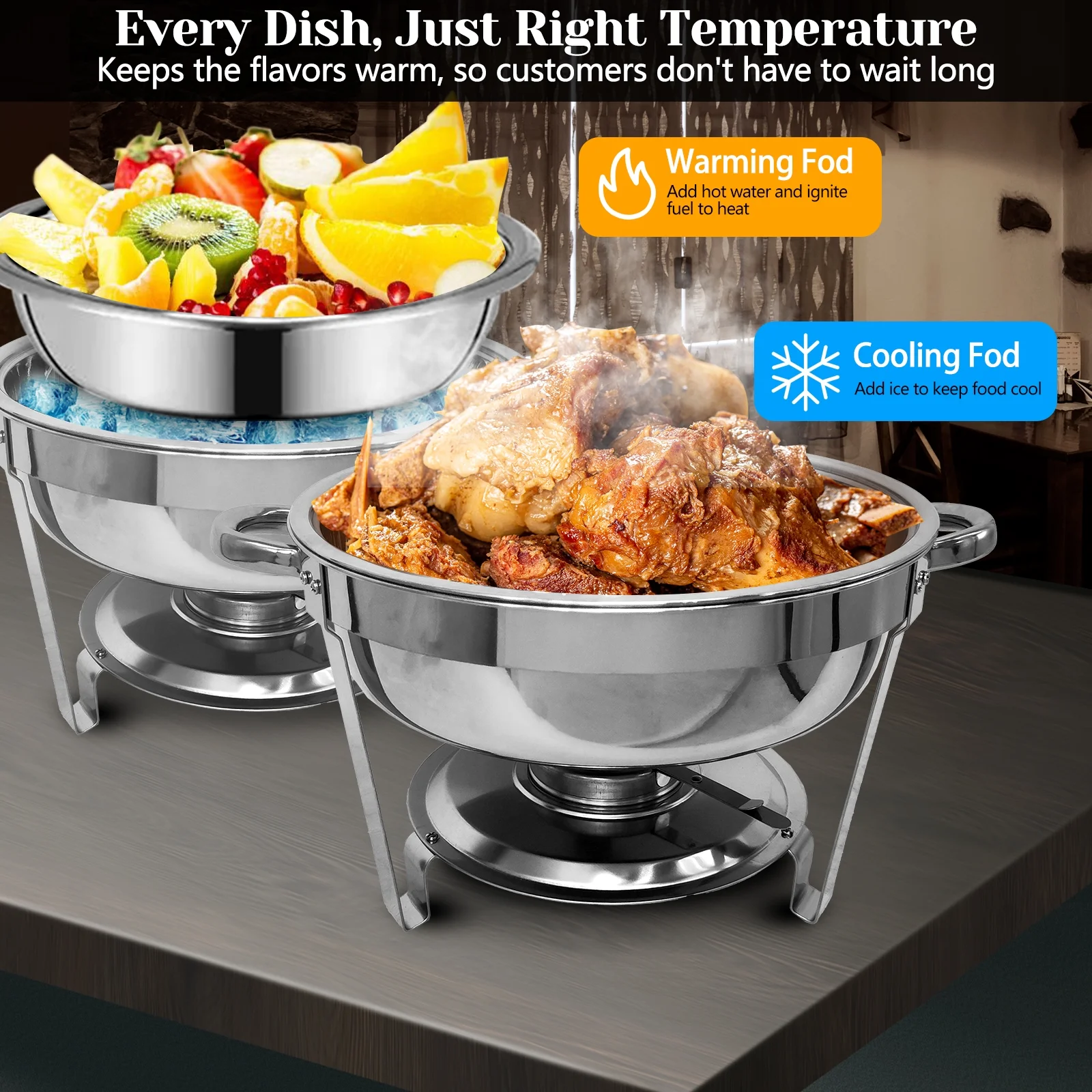 JSTUOKE 2-Pack Chafing Dish Buffet Set, 6QT Round Buffet Servers and Warmers Set, Stainless Steel Catering Food Warmer with Lid & Holder for Party