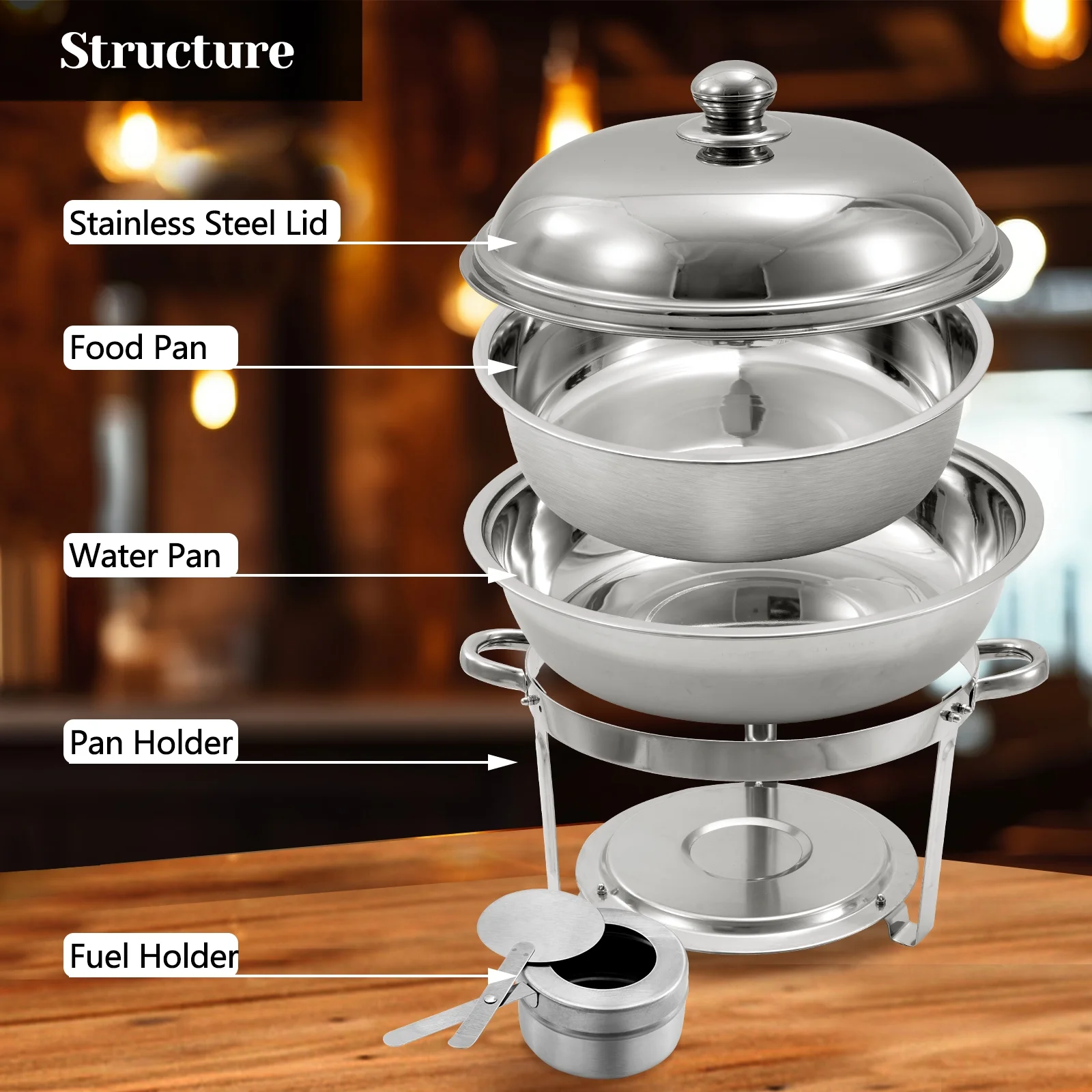 JSTUOKE 2-Pack Chafing Dish Buffet Set, 6QT Round Buffet Servers and Warmers Set, Stainless Steel Catering Food Warmer with Lid & Holder for Party