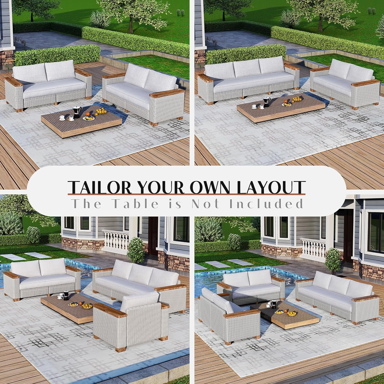 LUXOAK Patio Furniture Sets, 6-Piece Wicker Sofa Set, with Outdoor Patio Cushions & 5.9