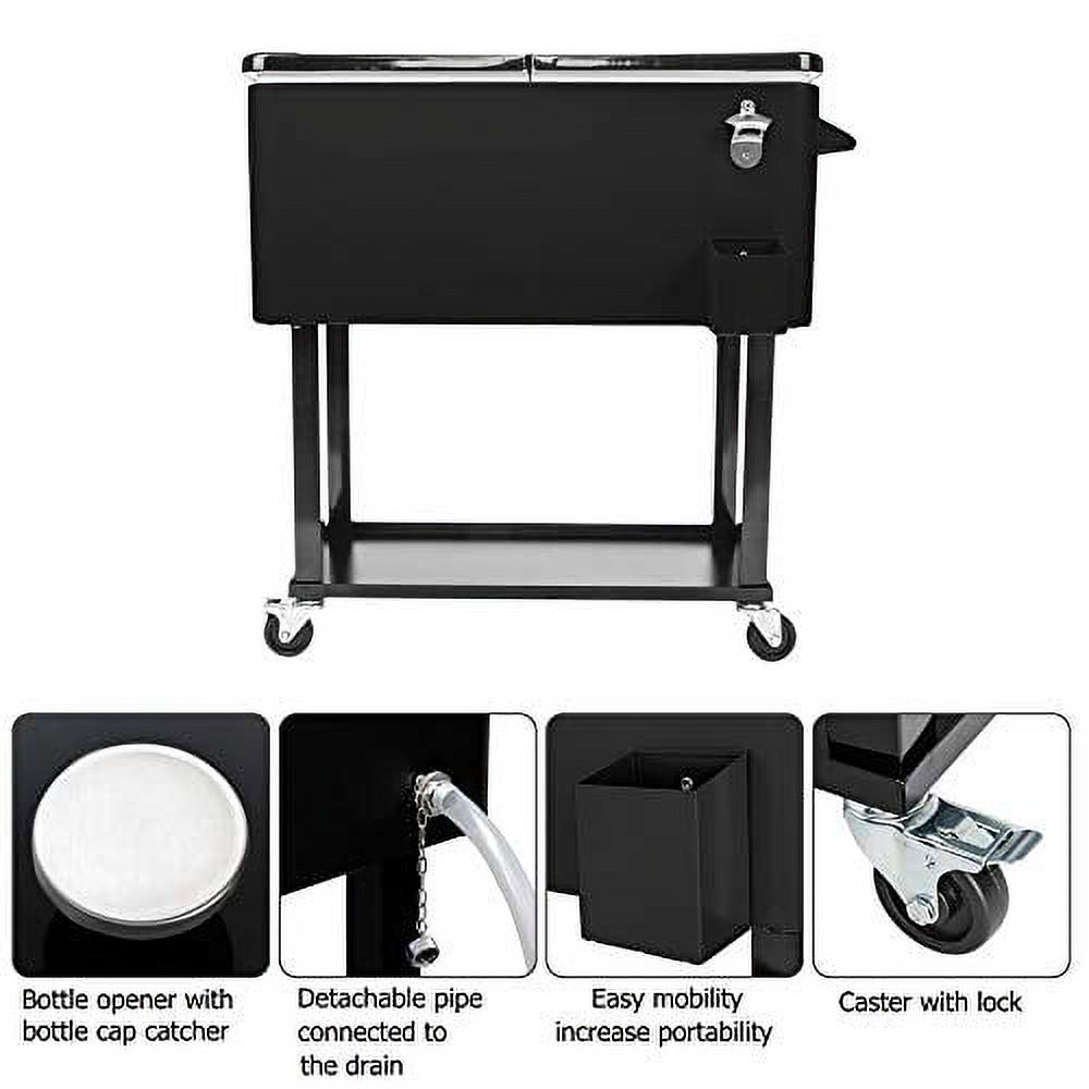 XINGJUCHEN 80 Quart Rolling Cooling Bins Ice Chest on Wheels - Outdoor Stand Up Drink Cooler Cart with Bottle Opener Drainage, Perfect for Backyard Patio Deck Parties and Entertaining Guests (Black)