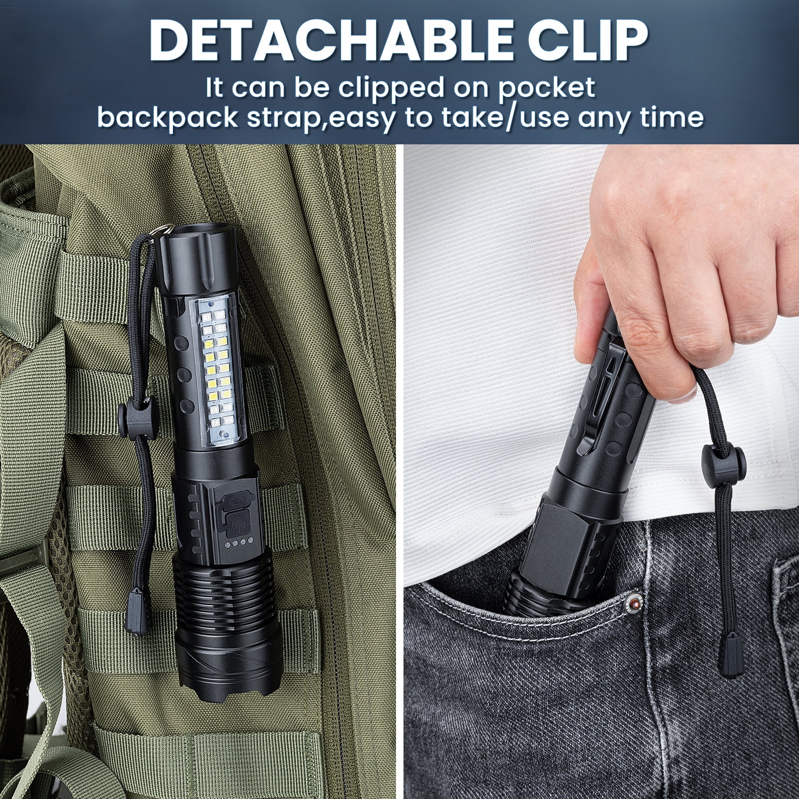 150000 Lumens Powerful Flashlight, Rechargeable Waterproof Searchlight XHP90 Super Bright Handheld Led Tactical Flashlight 26650 Battery 7 Mode USB Zoom Torch for Camping Emergency Hunting Hiking