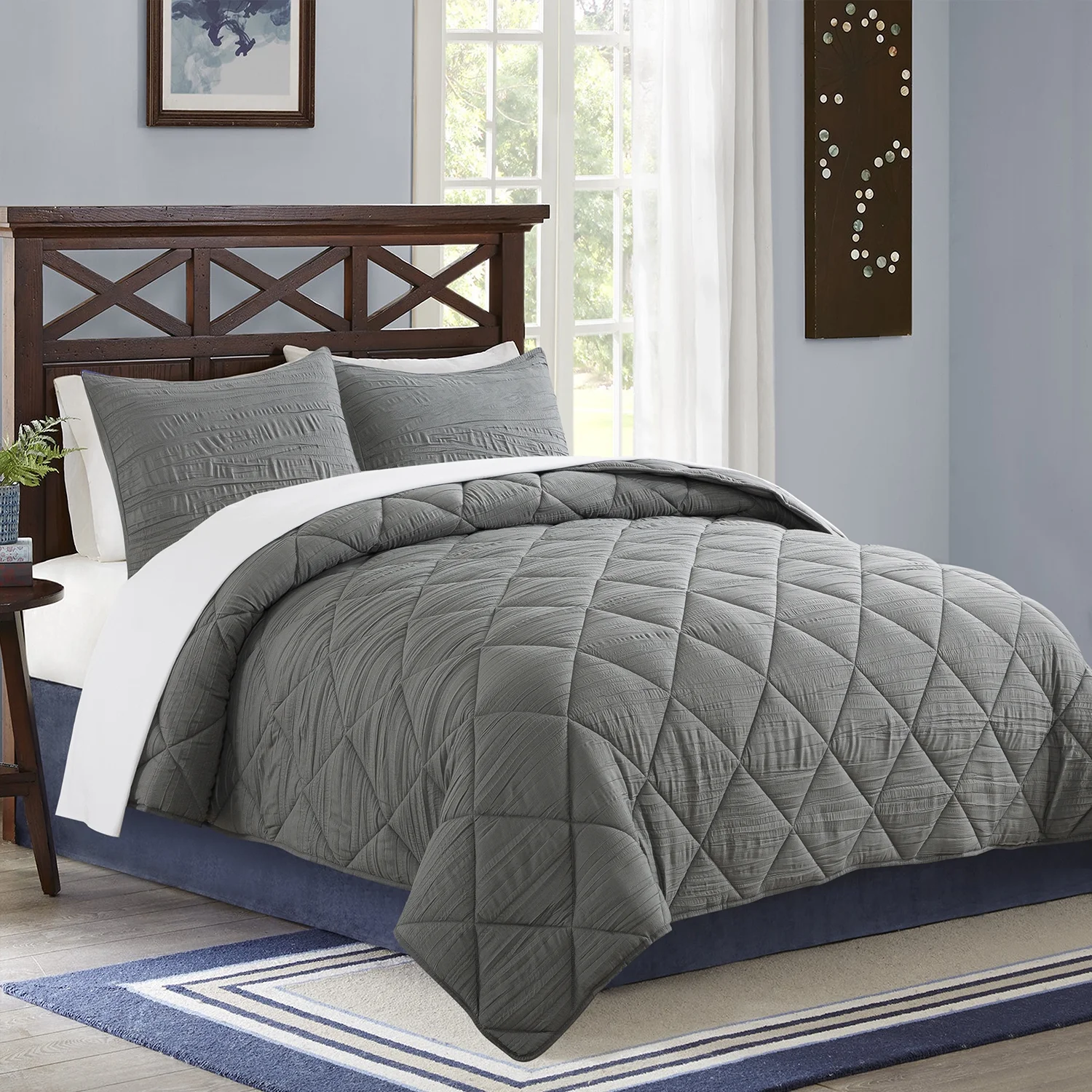 NC Twin Comforter Sets With 1 Pillowcase, 2 Piece Soft Bedding Set, Dark Gray