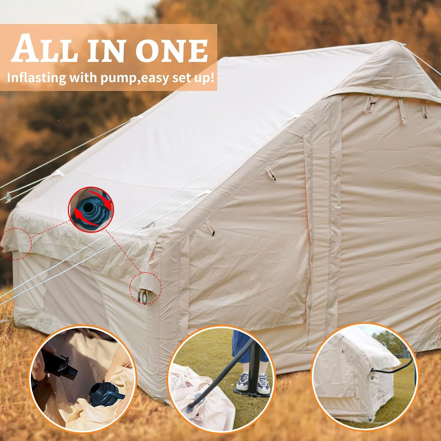 Large Glamping Tent for Camping Adult, Easy Setup Inflatable Night Club with Pump, Oxford Air Tent for Girls, 4-6 Persons, Waterproof