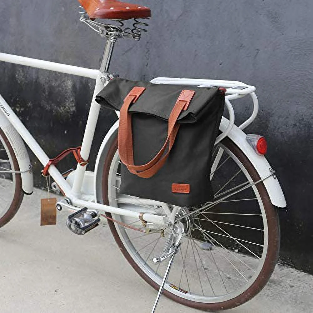 TOURBON Cycling Bicycle Pannier Waxed Canvas Waterproof Clip-On Quick-Release Bike Bag Shoulder Tote Bag for Women