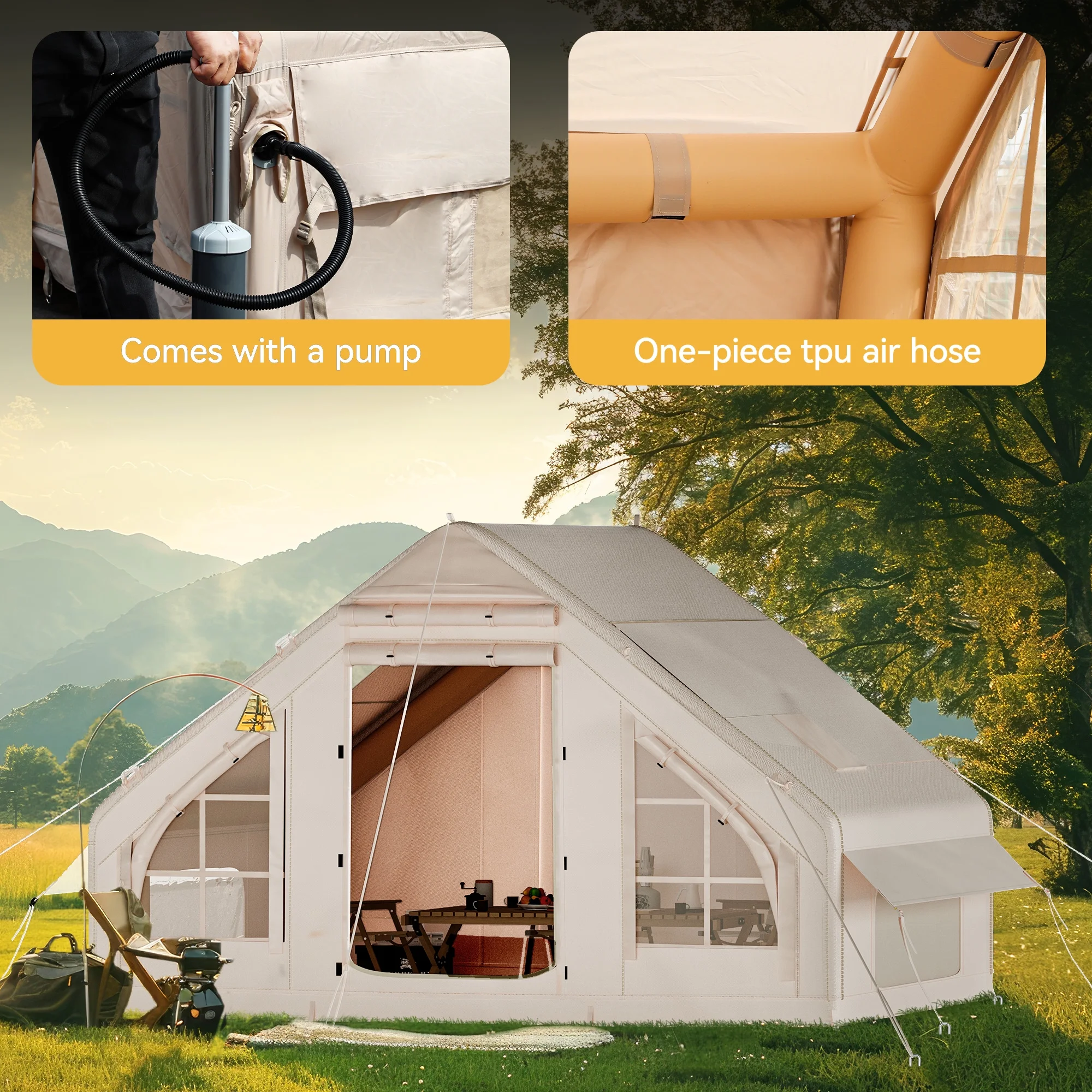 Dextrus Inflatable Camping Tent with Pump, Glamping Tents, Easy Setup 4 Season Waterproof Windproof Outdoor Blow Up Tent, Suitable for 2-6 people