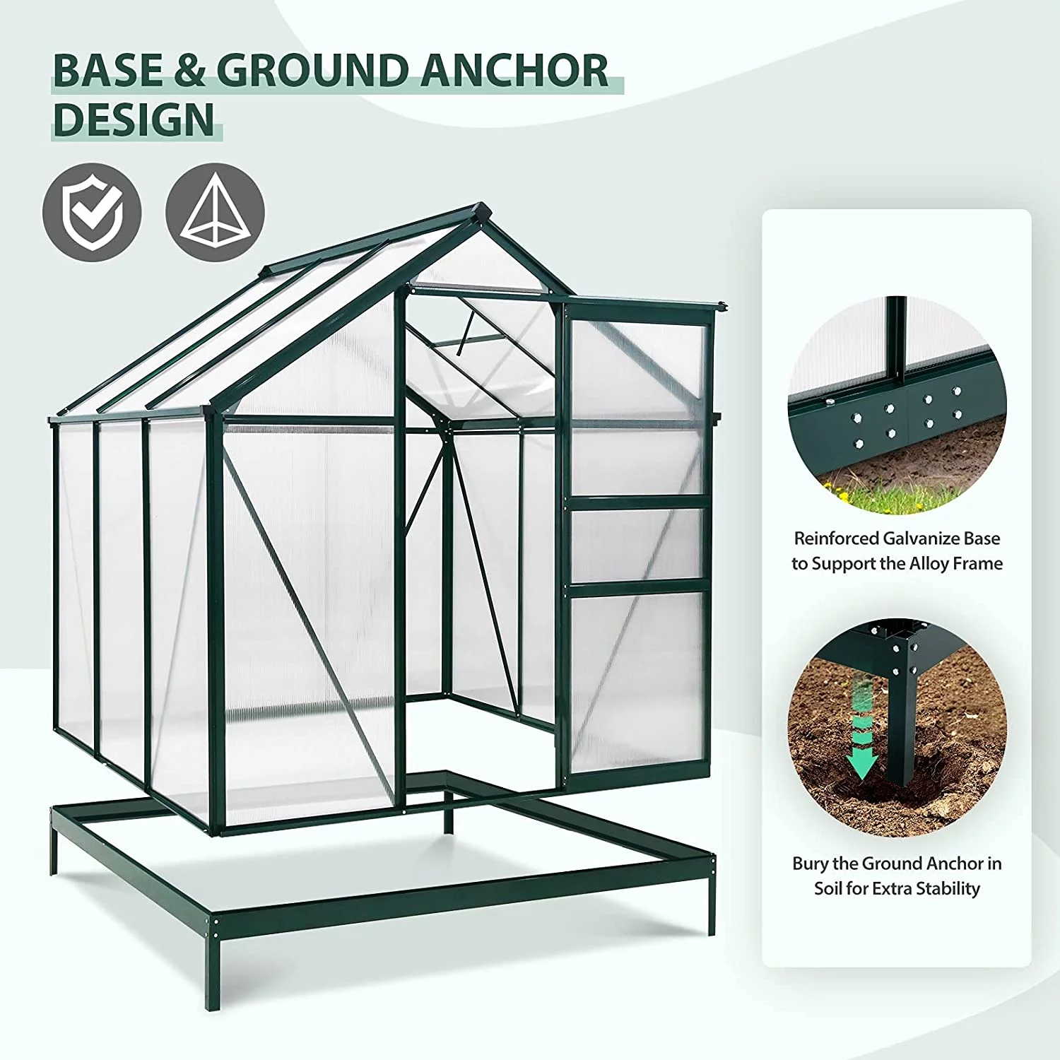 EAGLE PEAK 6' x 6' x 7' Outdoor Walk-in Hobby Greenhouse with Sliding Door, Roof Vent, Base and Anchor, Aluminum Frame for Seedlings, Flowers, Herbs, Vegetables and Plants Backyard Garden…