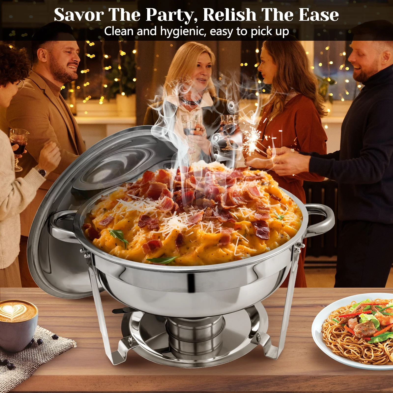 JSTUOKE 2-Pack Chafing Dish Buffet Set, 6QT Round Buffet Servers and Warmers Set, Stainless Steel Catering Food Warmer with Lid & Holder for Party