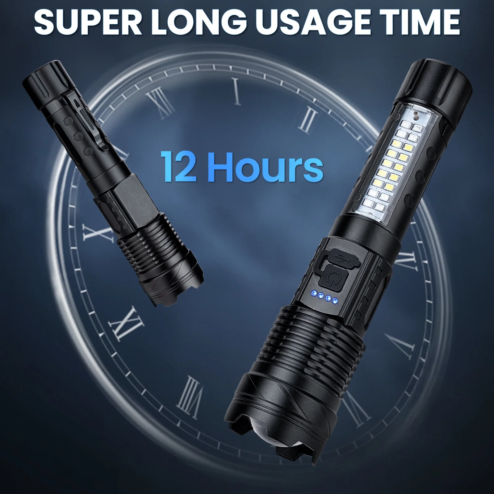 150000 Lumens Powerful Flashlight, Rechargeable Waterproof Searchlight XHP90 Super Bright Handheld Led Tactical Flashlight 26650 Battery 7 Mode USB Zoom Torch for Camping Emergency Hunting Hiking