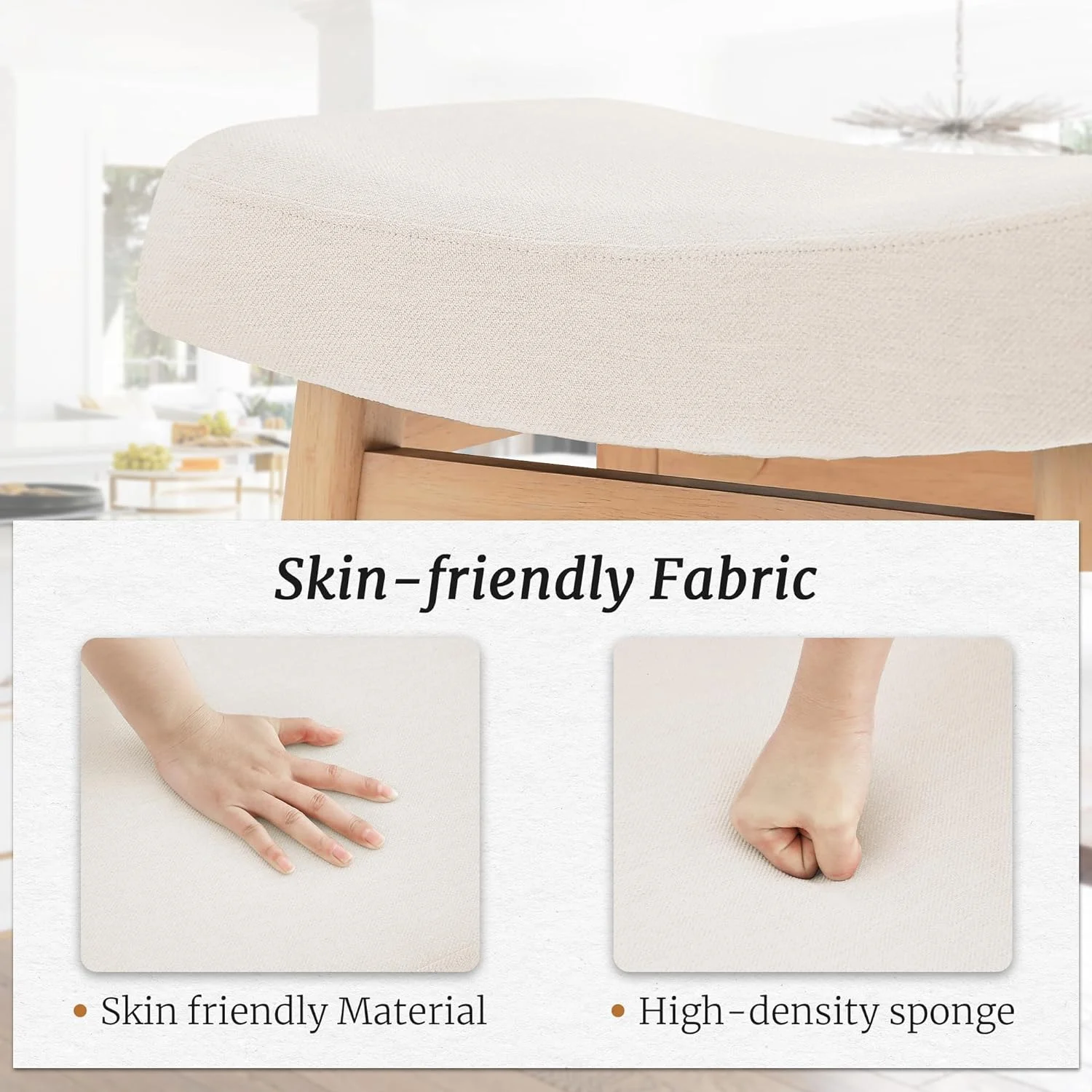 Dycanpo Bar Stools Set of 4, Barstools with Sturdy Wood Legs, Saddle Seat Counter Height Bar Stools for Kitchen Counter, Bar, Dining, 24 Inch Farmhouse Counter Stools, Beige