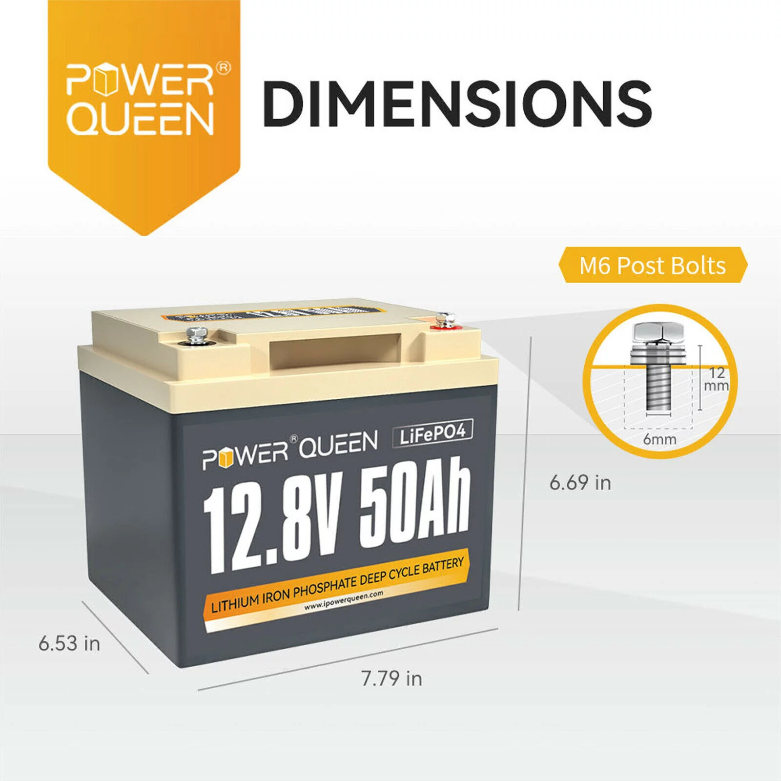 Power Queen 12V 50Ah LiFePO4 Lithium Battery Deep Cycle 640Wh BMS for Off-Grid System