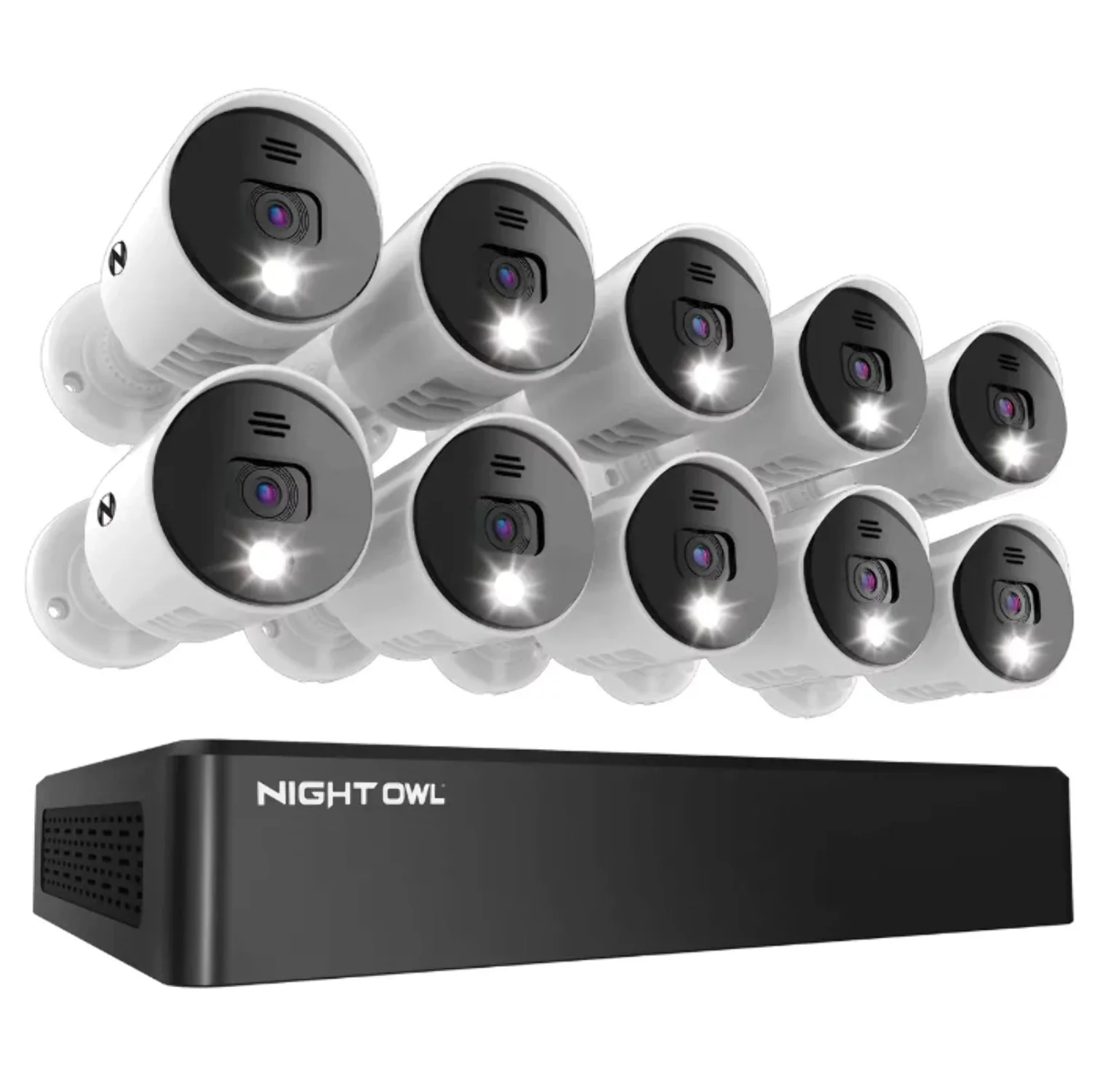 Night Owl 16 Channel 4K Bluetooth DVR with 2TB Hard Drive and 10 Wired 4K Spotlight Cameras with Audio Alerts and Sirens