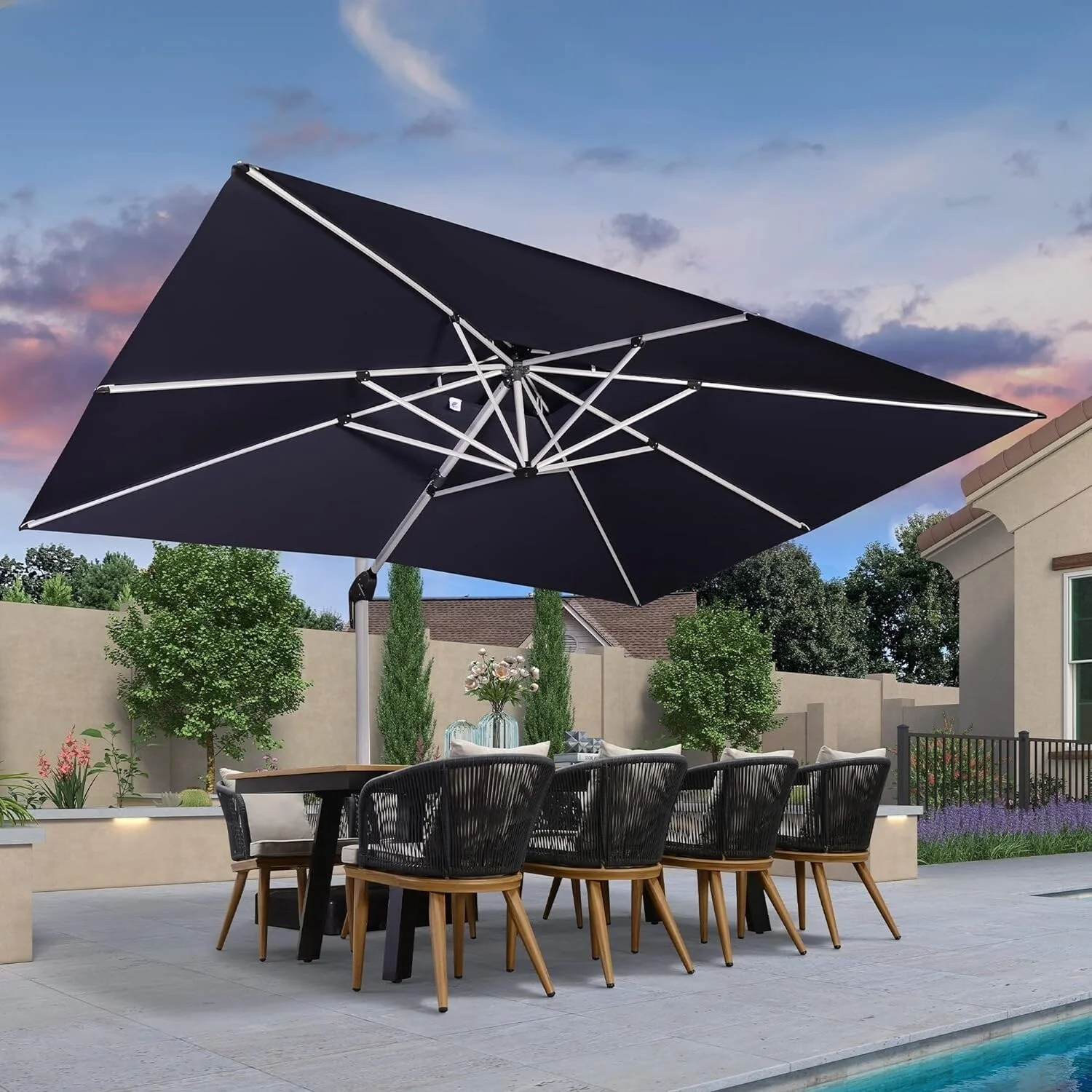 PURPLE LEAF 10 x 13ft Outdoor Rectangle Large Cantilever Umbrella Navy Blue