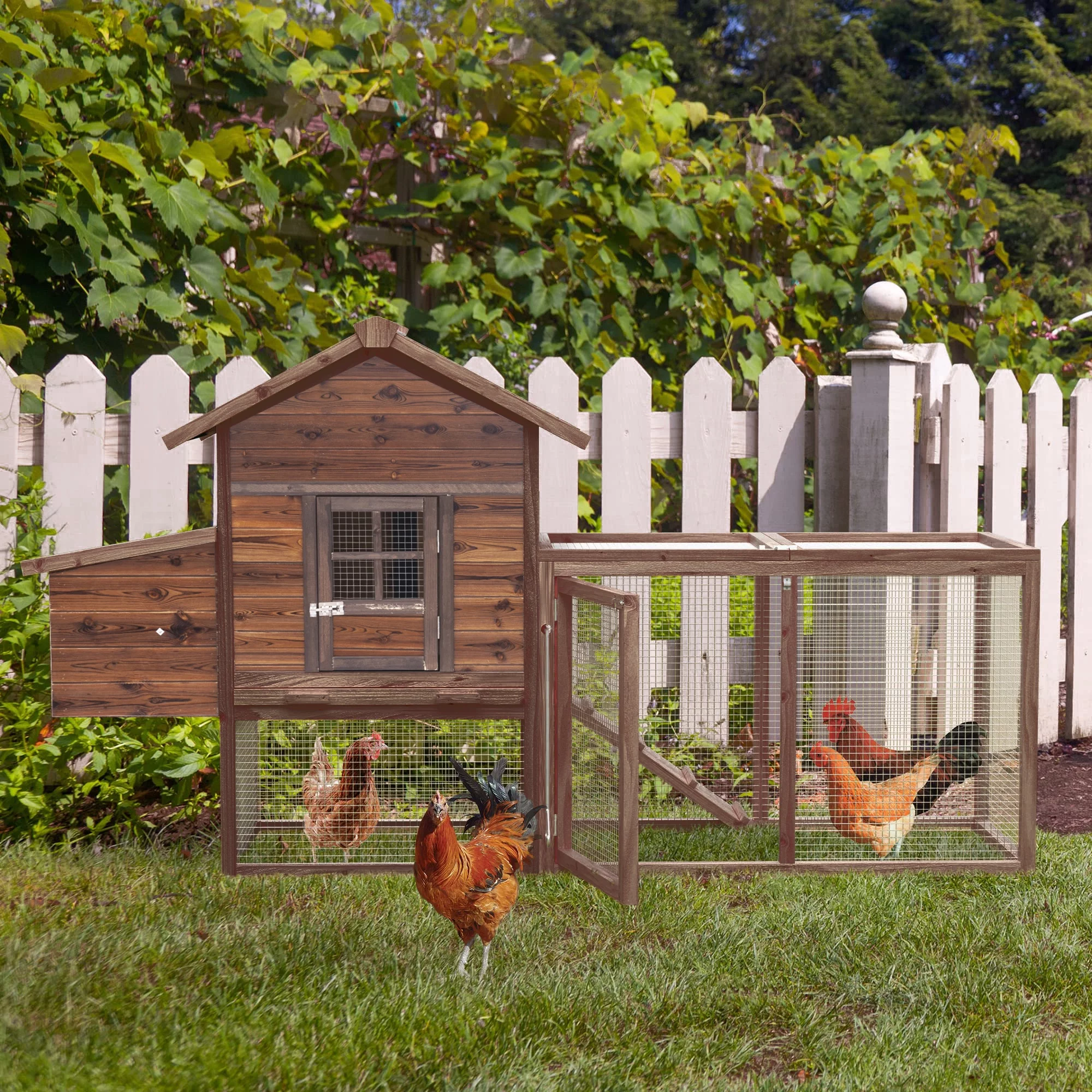 Gaildon Large Removable Chicken Coop for 4-5 Chickens ,with 2 Story Poultry Cage,Nesting Box,Pull Out Trays, Brown