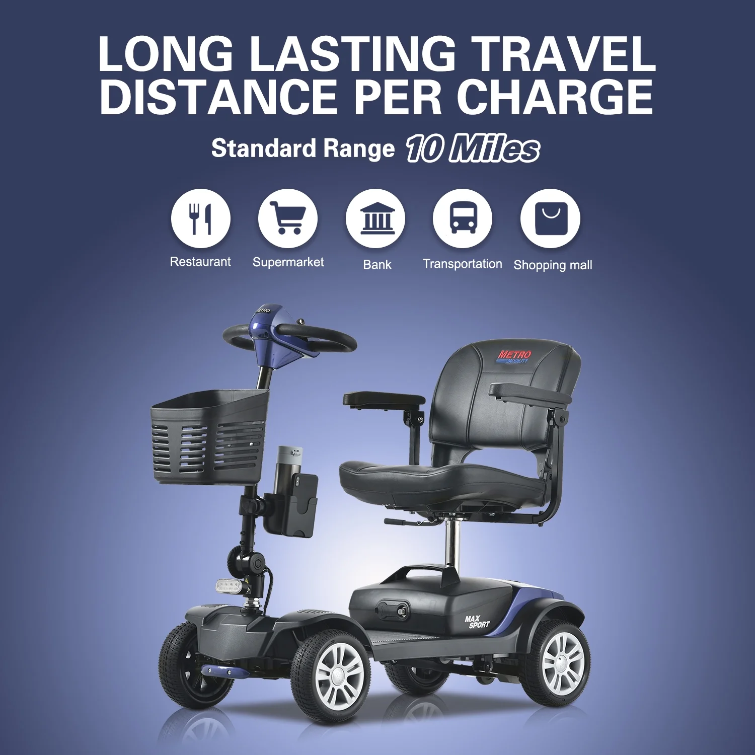 Leadzm Fold Mobility Scooter For Senior 4 Wheel Mobility Scooter Blue