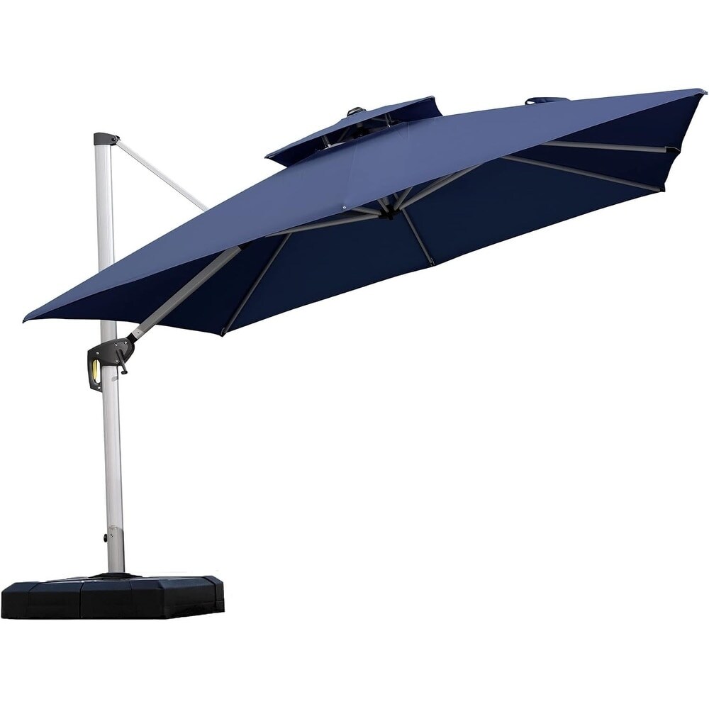 PURPLE LEAF 10ft Square 360 Degree Rotation Patio Offset Umbrella Navy Blue