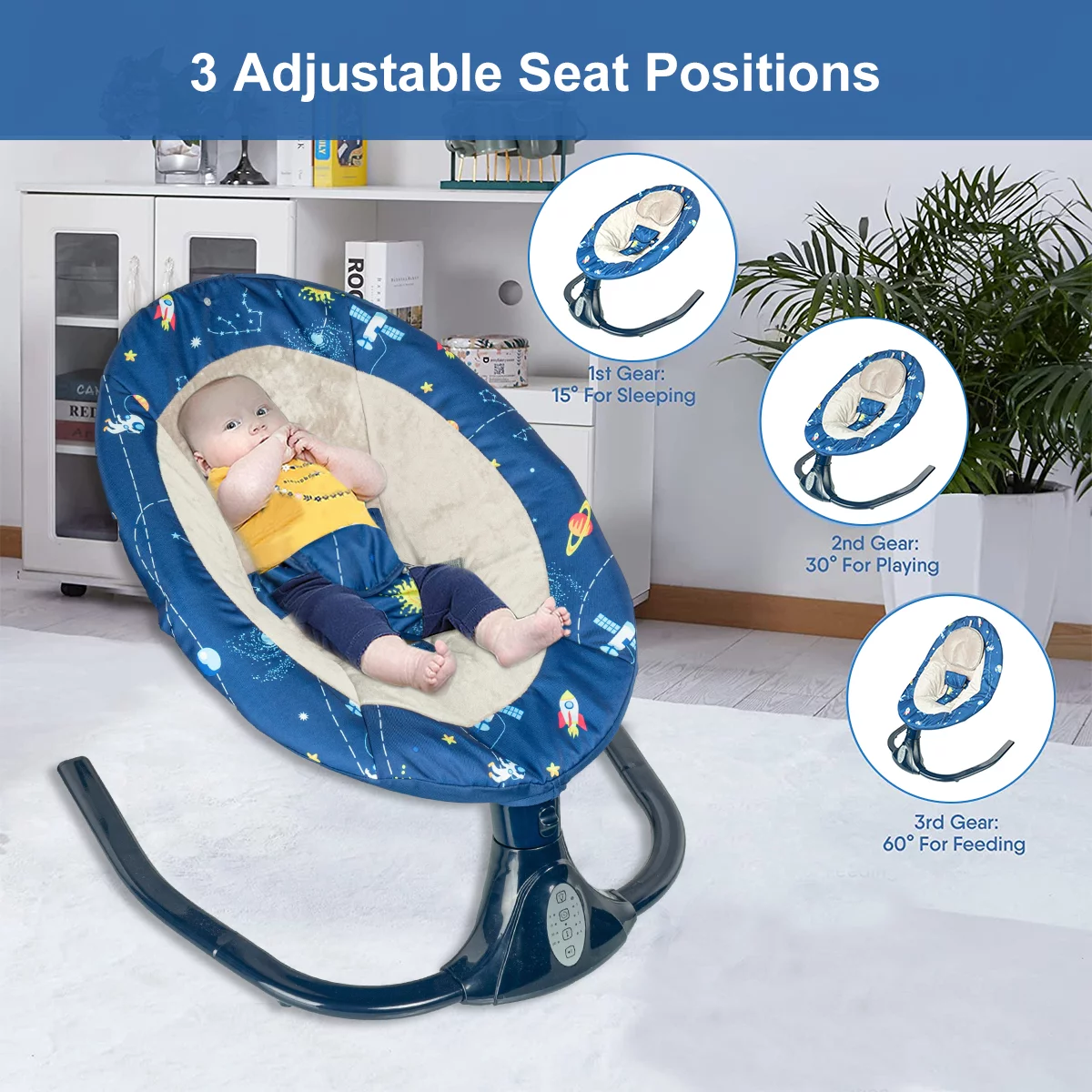 MONEHANE Baby Swing for Infants - Motorized, Bluetooth Speaker, Remote Control, Blue