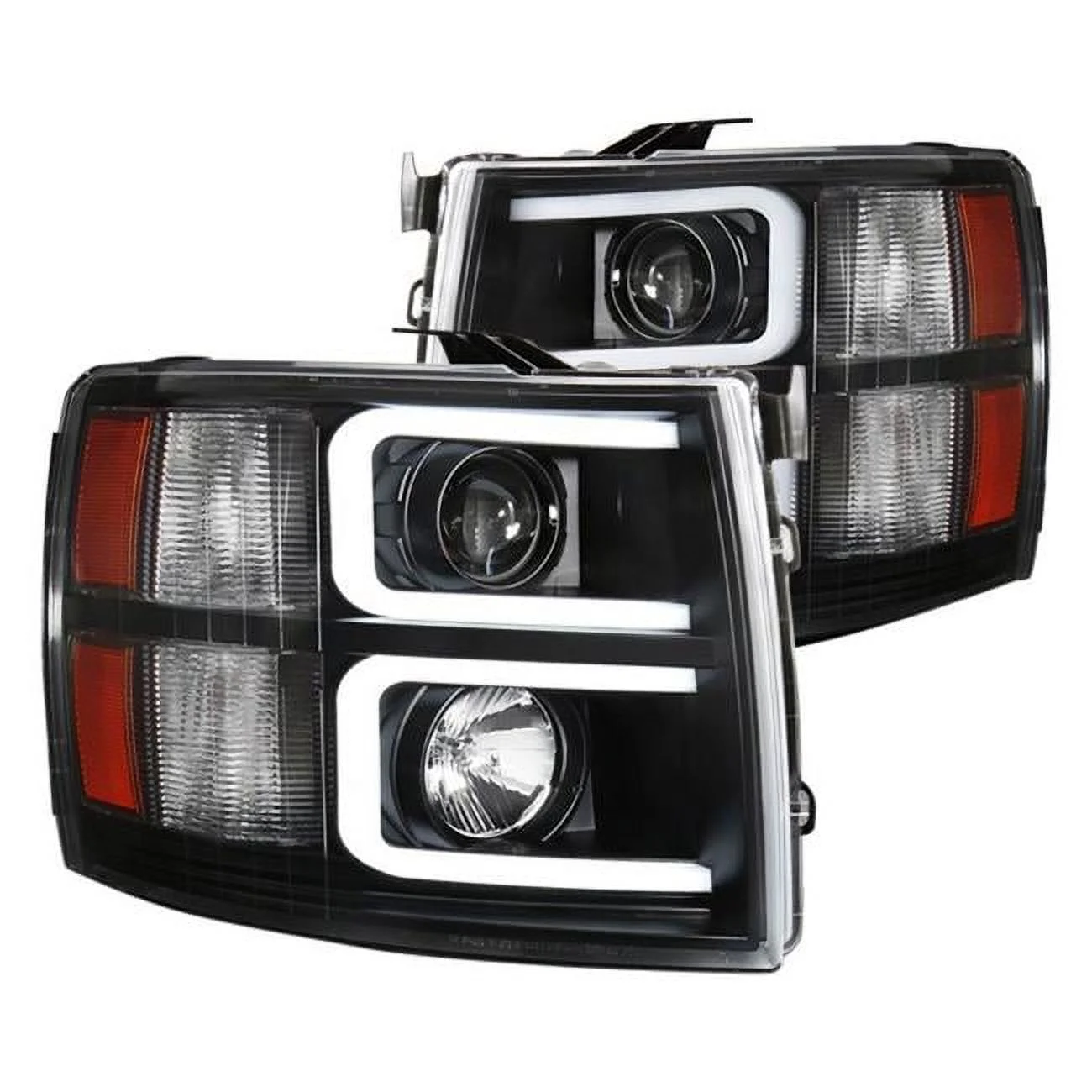 Black LED DRL Bar Projector Headlights for 2007-2013 Chevy Silverado 1500