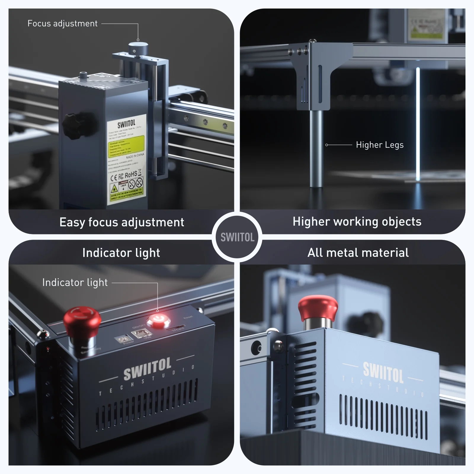 Swiitol C24 24W Engraver with High Speed 0.01mm High Engraving Machine Cutting 20mm Paulownia Wood/ 12mm Thick Black Acrylic and 10mm MDF with Multiple Pass Safety Business Engraving Mac