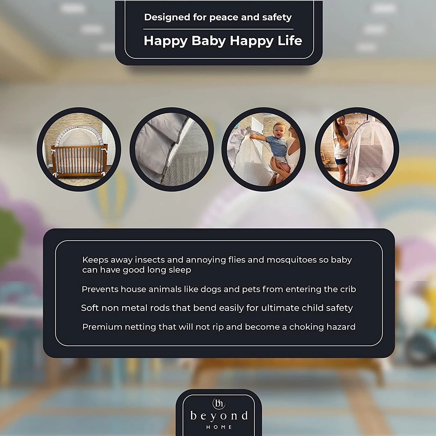 Beyond Home Safety Baby Crib Tent Crib Net to Keep Baby in, Pop Up Crib Tent Canopy Keep Baby from Climbing Out in Blue for Boys