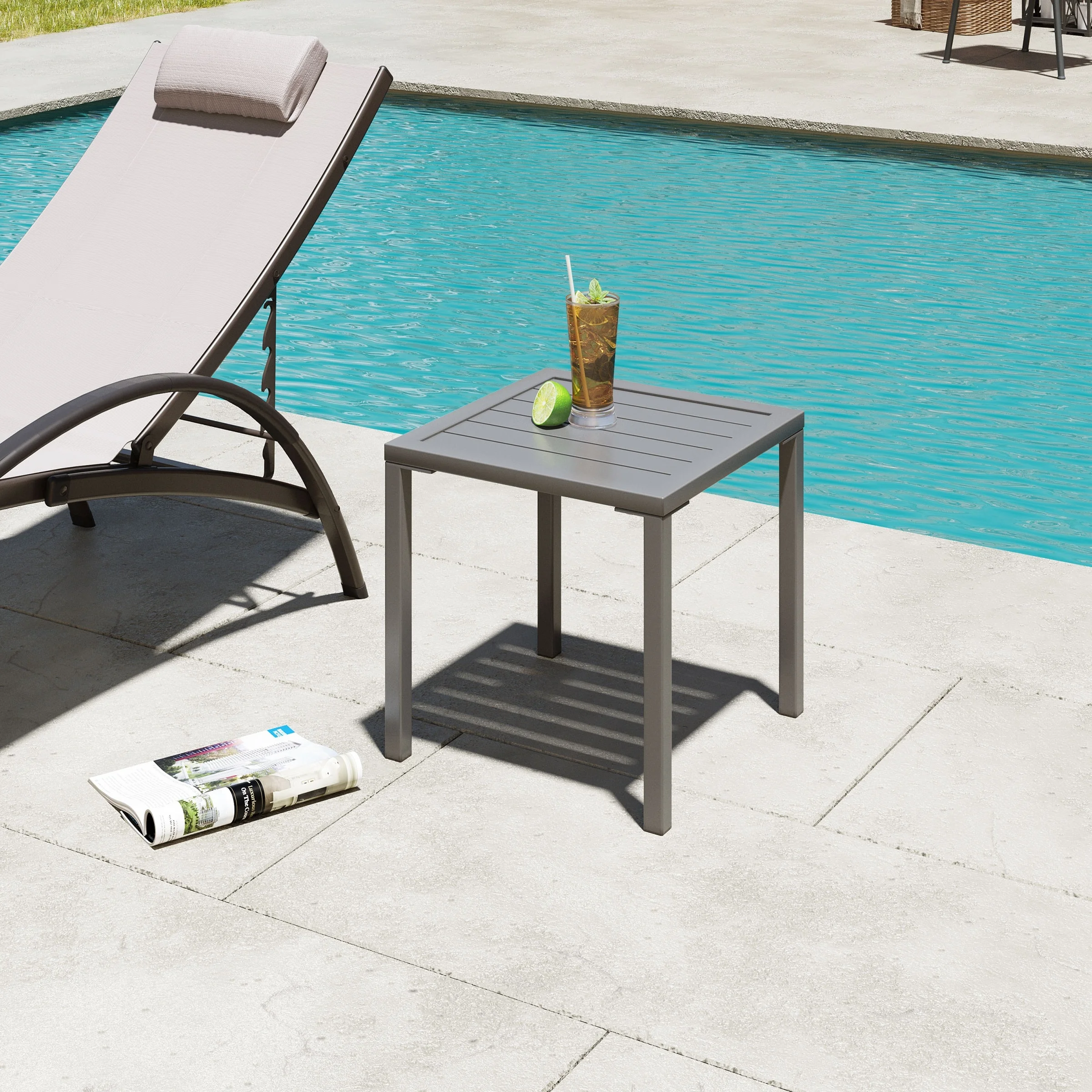VREDHOM Outdoor Square Side Table Aluminum End Table - 15.7