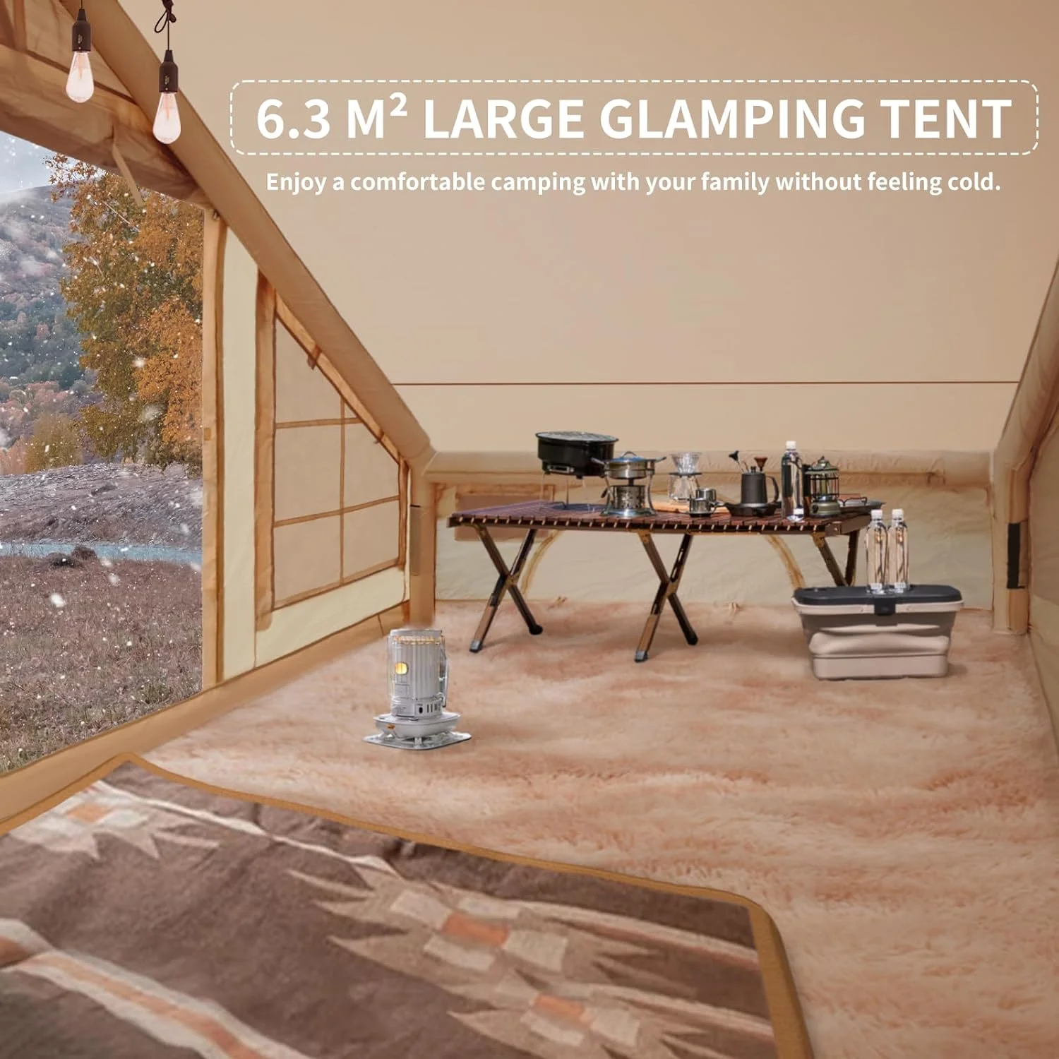 Large Glamping Tent for Camping Adult, Easy Setup Inflatable Night Club with Pump, Oxford Air Tent for Girls, 4-6 Persons, Waterproof