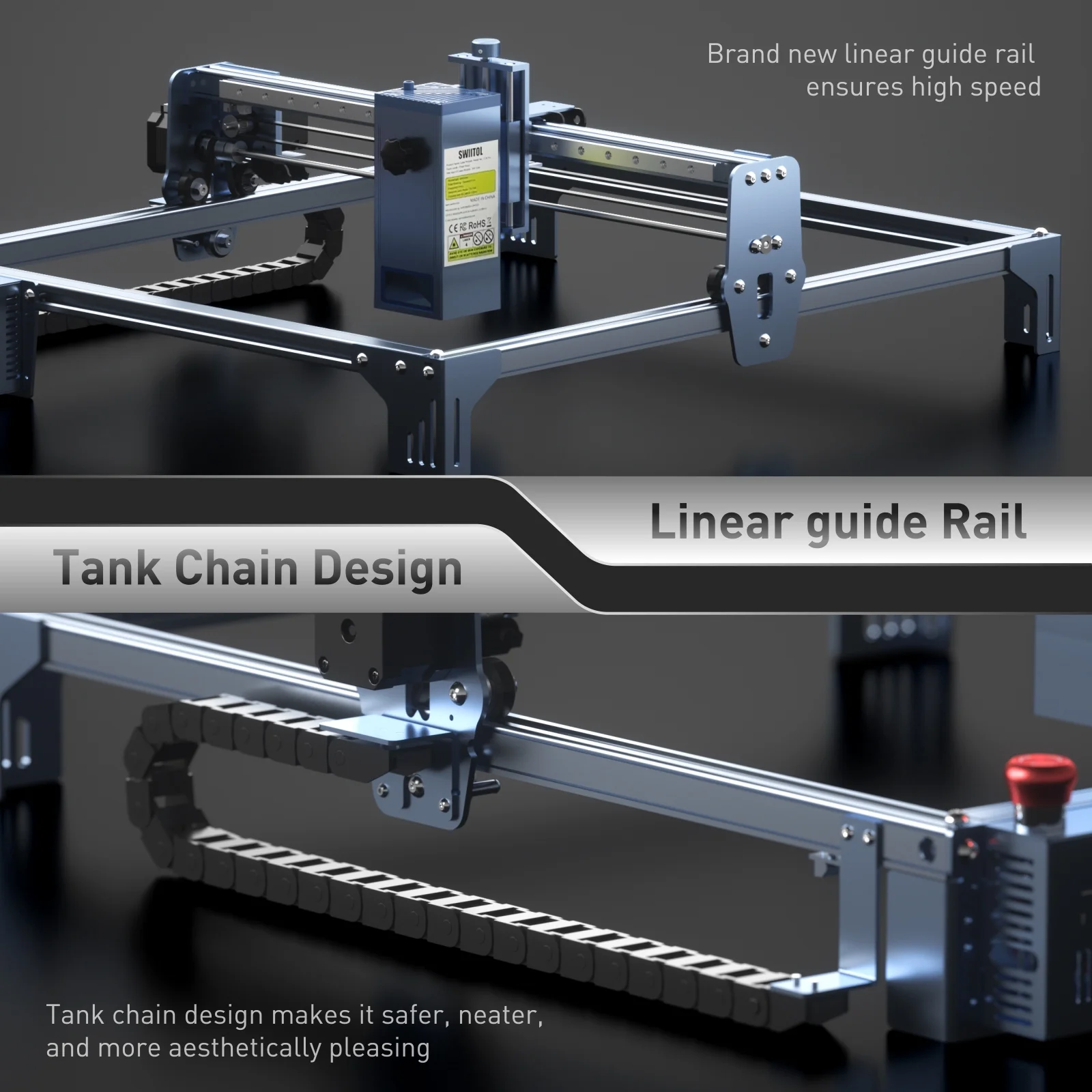 Swiitol C24 24W Engraver with High Speed 0.01mm High Engraving Machine Cutting 20mm Paulownia Wood/ 12mm Thick Black Acrylic and 10mm MDF with Multiple Pass Safety Business Engraving Mac